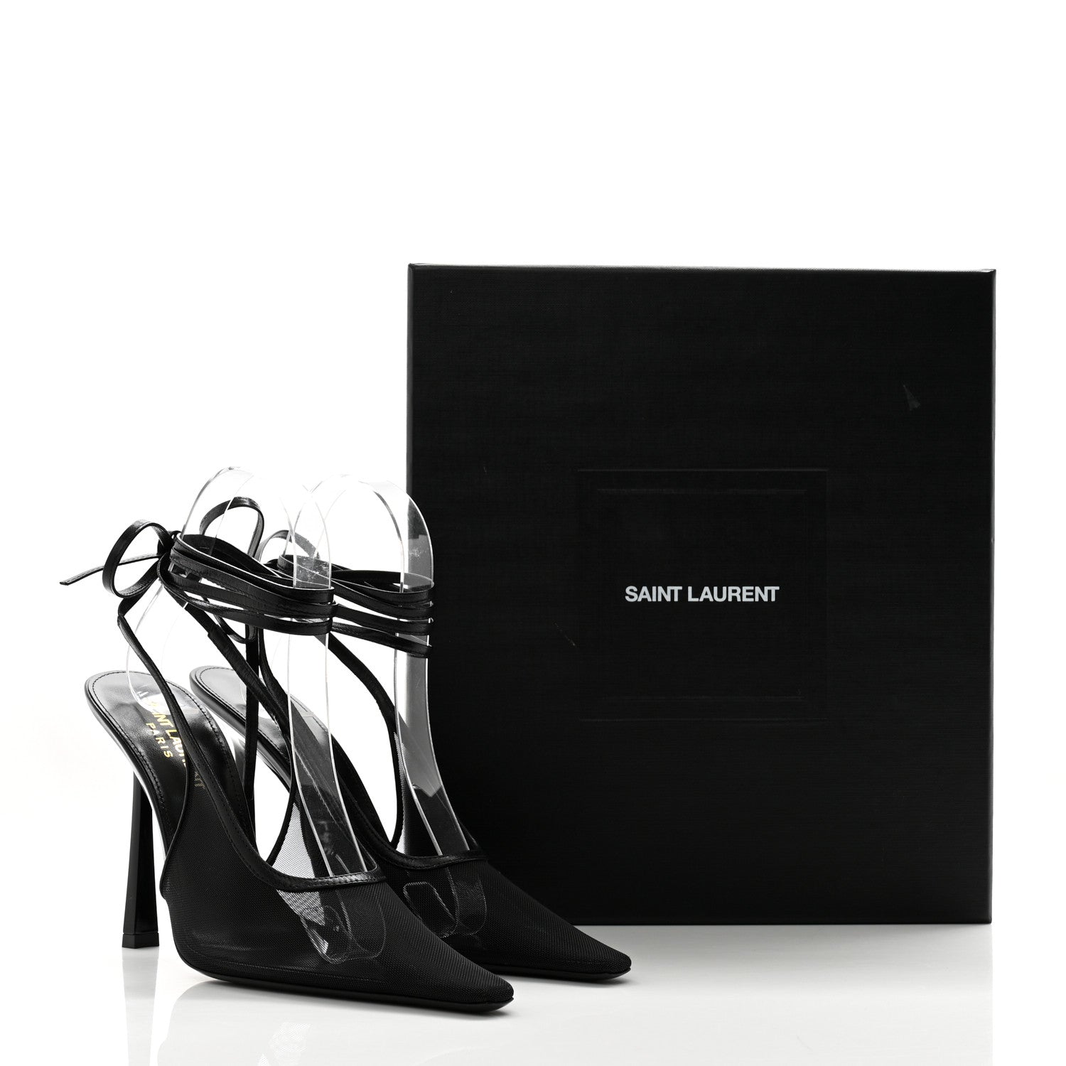 Saint Laurent Tulle Mesh Lambskin Oxails 110 Ankle Tie Pumps 37 Black 8 of 8
