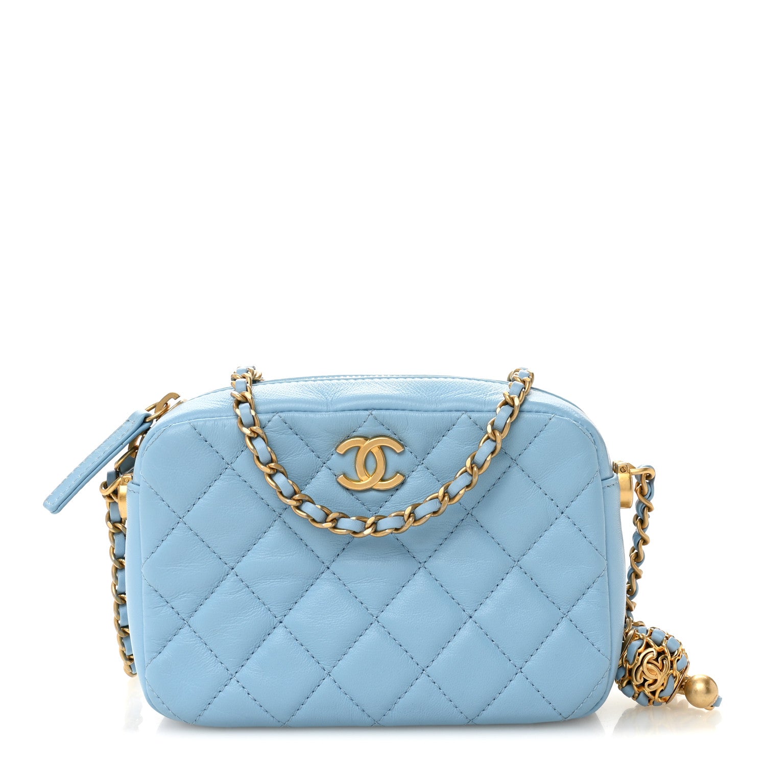Chanel Lambskin Quilted CC Pearl Crush Camera Case Light Blue