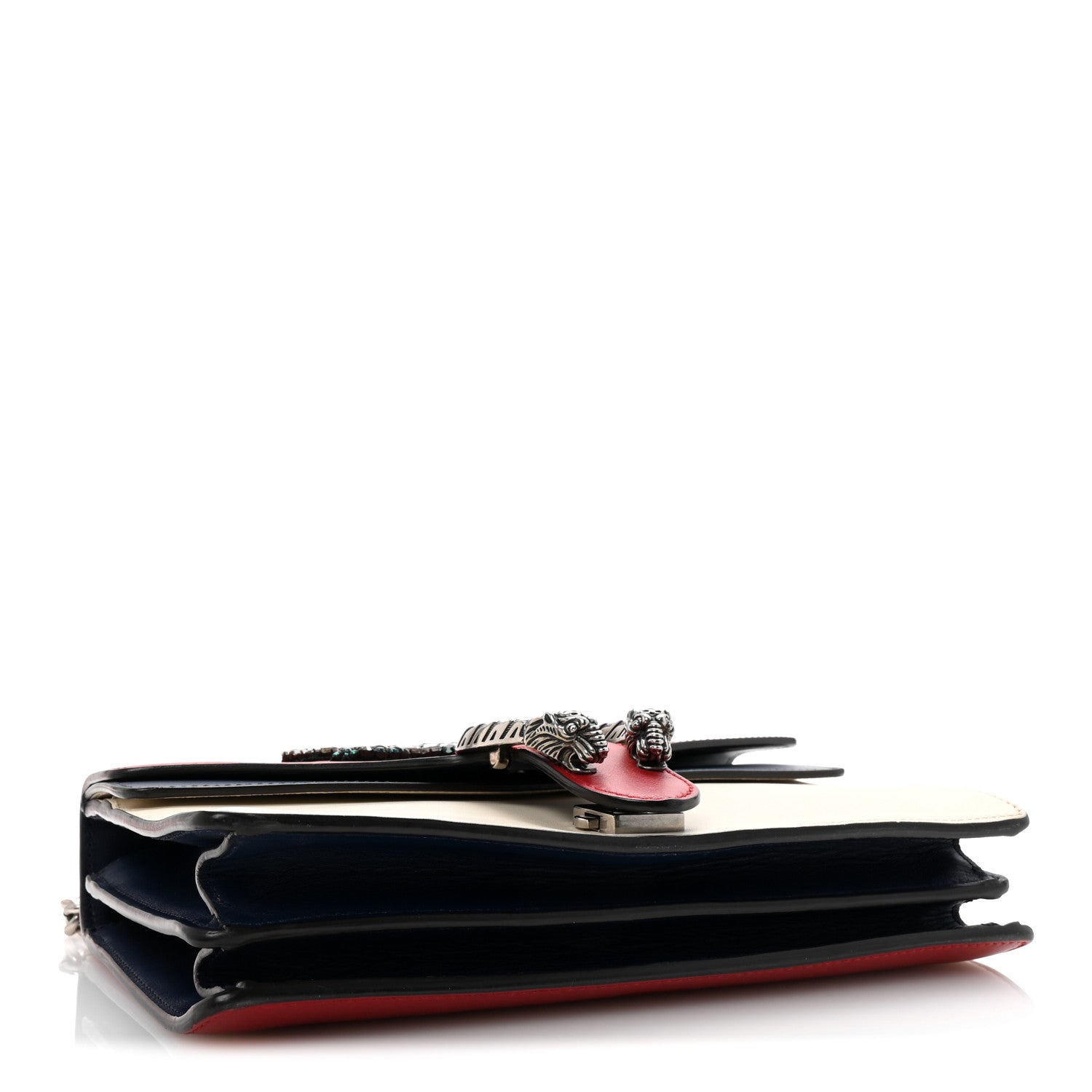 Gucci Azalea Calfskin Tri-Color Crystal Embellished Small Dionysus Shoulder Bag Mystic White Hibiscus Red Navy 4 of 10