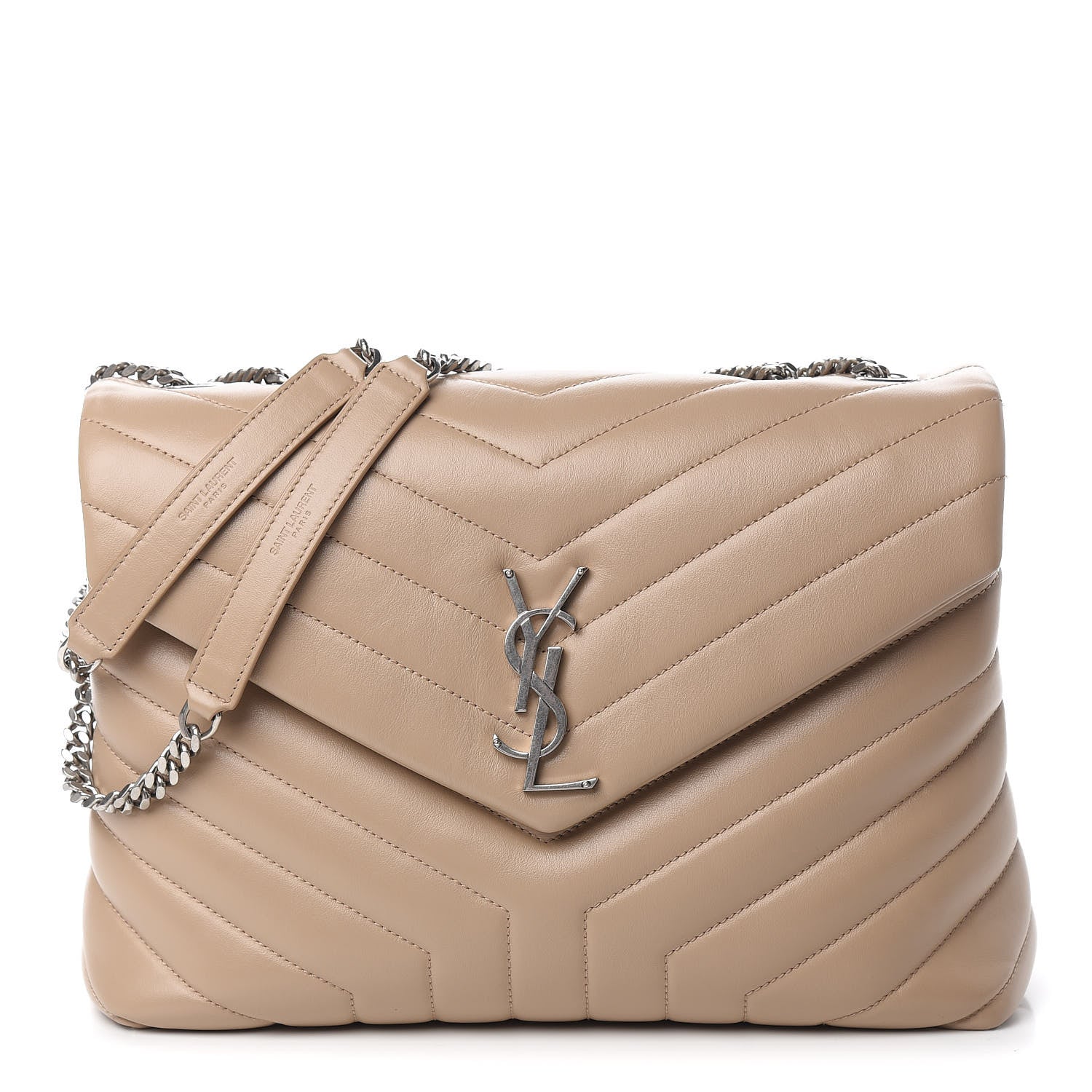 Saint Laurent Calfskin Y Quilted Monogram Medium Loulou Chain Satchel Dark Beige 1 of 10