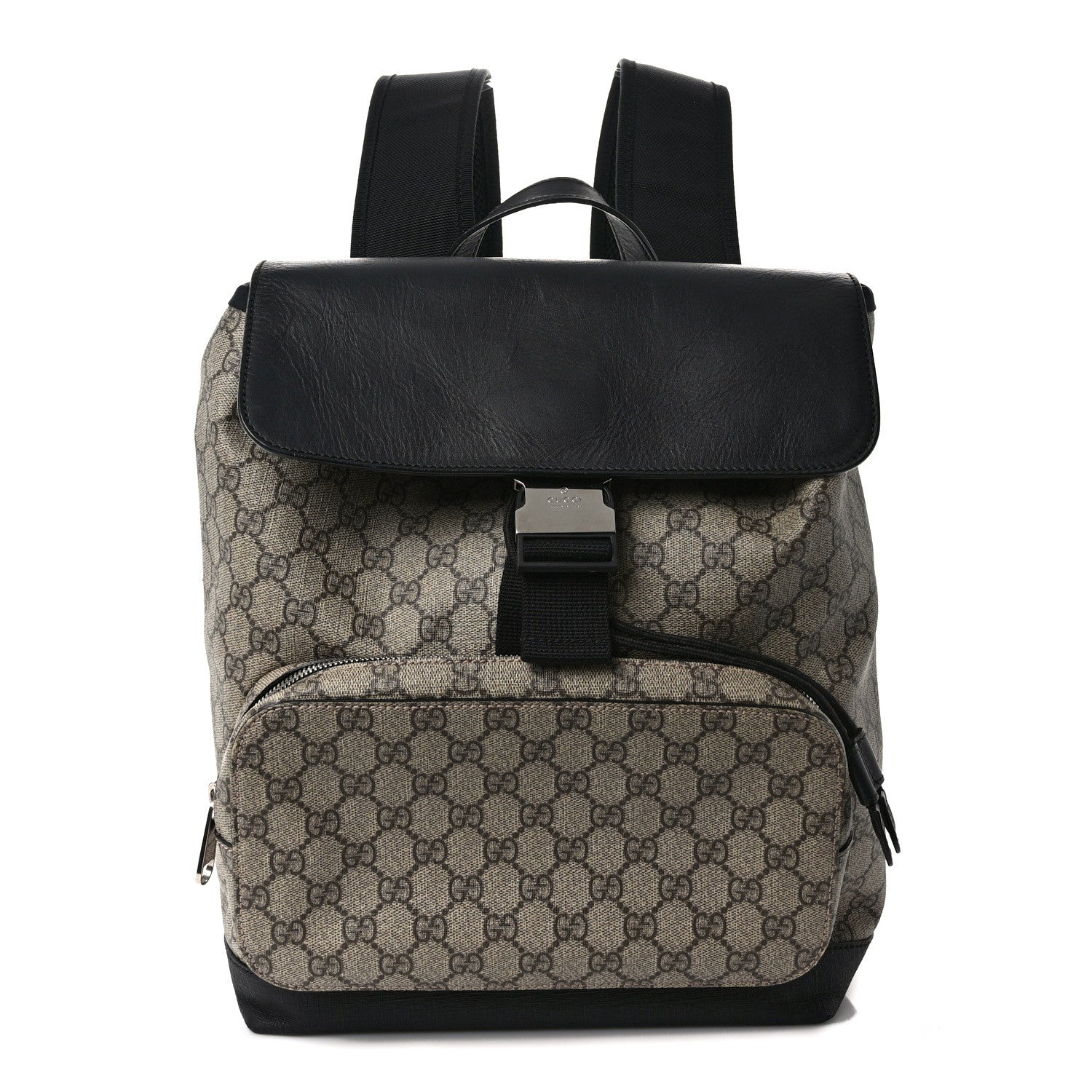 Gucci GG Supreme Monogram Single Buckle Backpack Beige Black 1 of 11