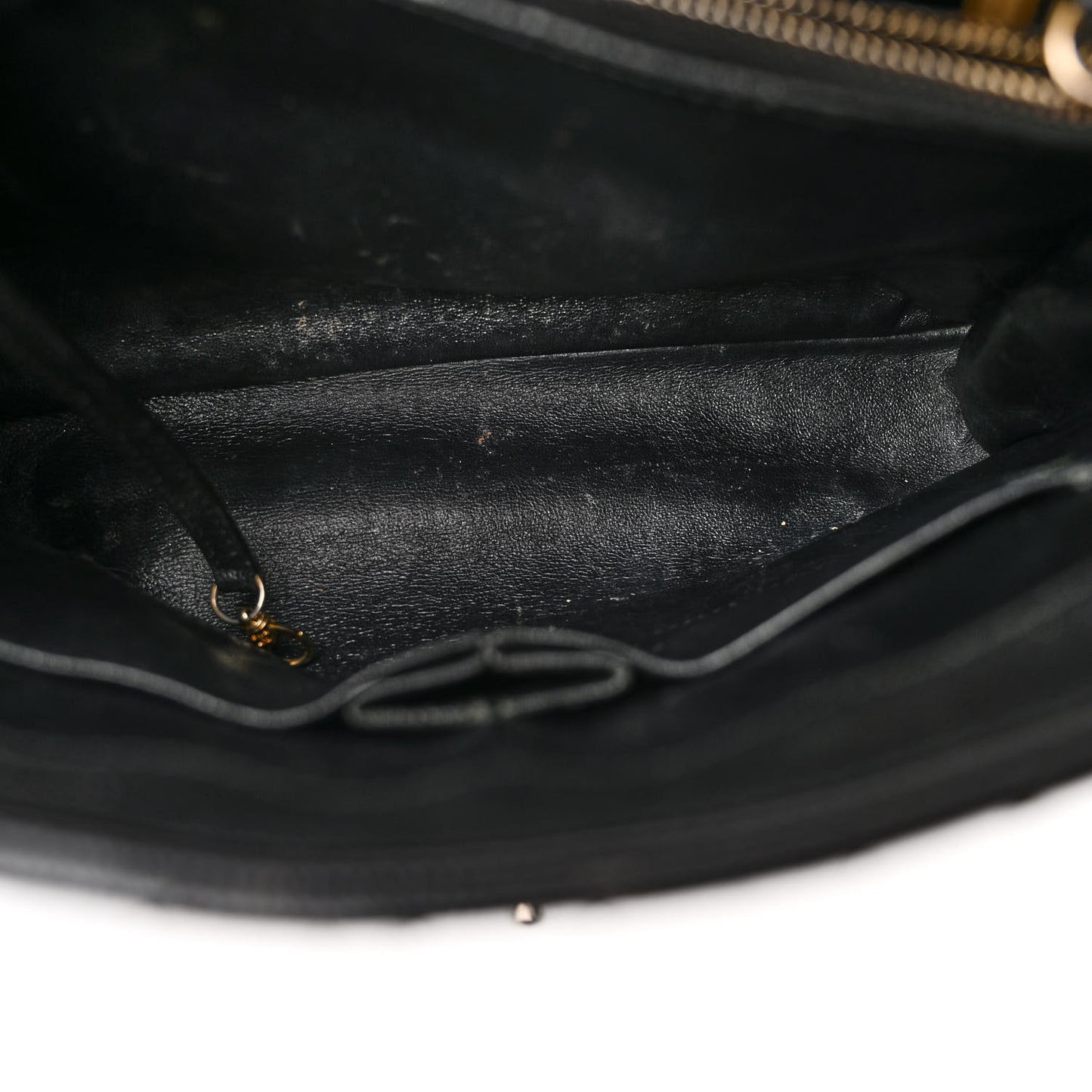 Caviar Lizard Quilted Large Coco Handle Flap Black