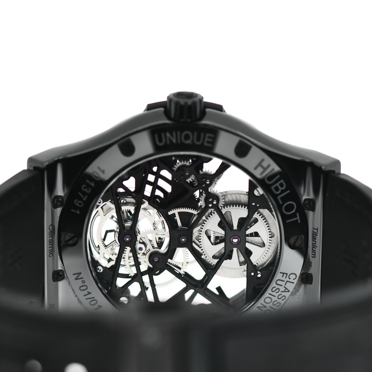Ceramic Alligator 45mm Classic Fusion Skeleton Tourbillon Manual Winding Watch Black 505.CM.0140.LR