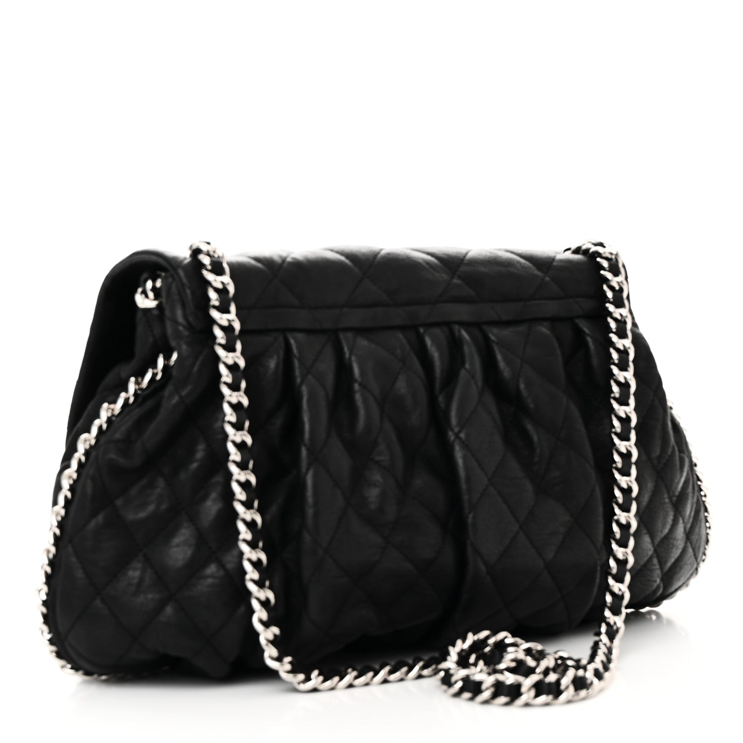 Washed Lambskin Quilted Large Chain Around Messenger Black