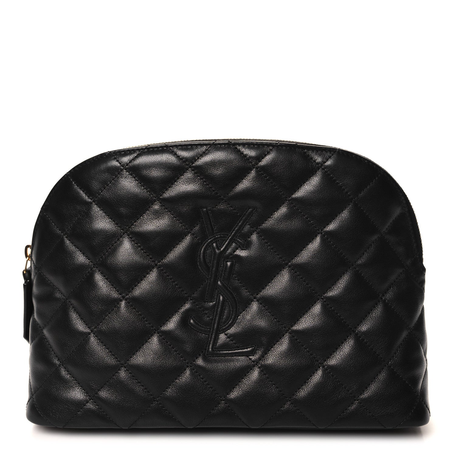 Saint Laurent Calfskin Quilted Embroidered Cassandre Large Cosmetic Pouch Black 1 of 7
