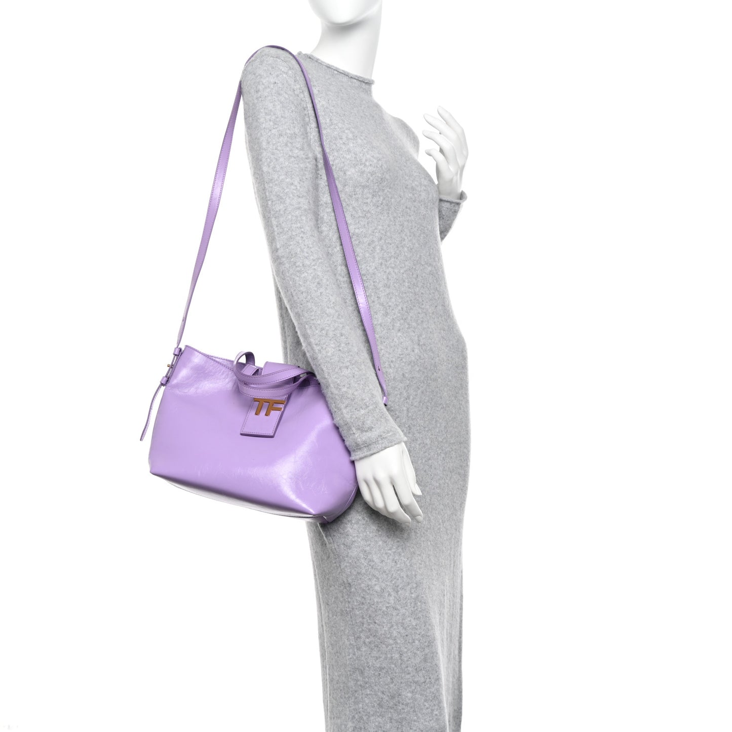 Shiny Calfskin Mini TF East West Tote Hyacinth