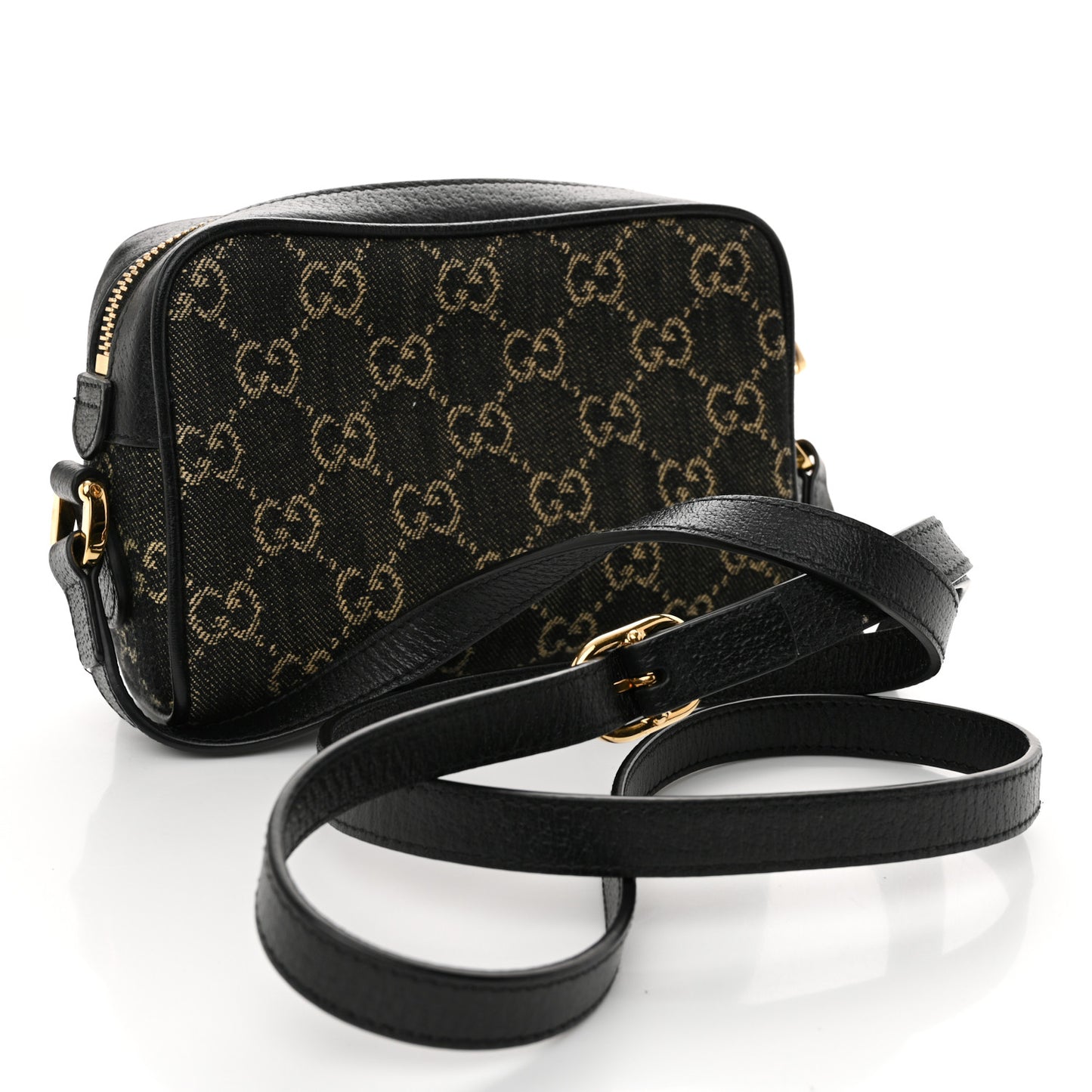 Jacquard Black Denim GG Monogram Textured Dollar Calfskin Mini Ophidia Shoulder Bag Black Ivory