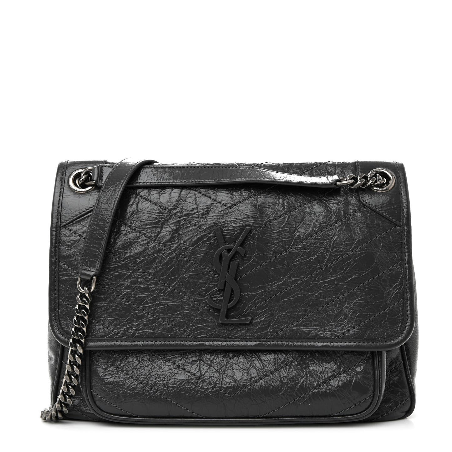 Crinkled Calfskin Matelasse Monogram Medium Niki Chain Satchel Storm