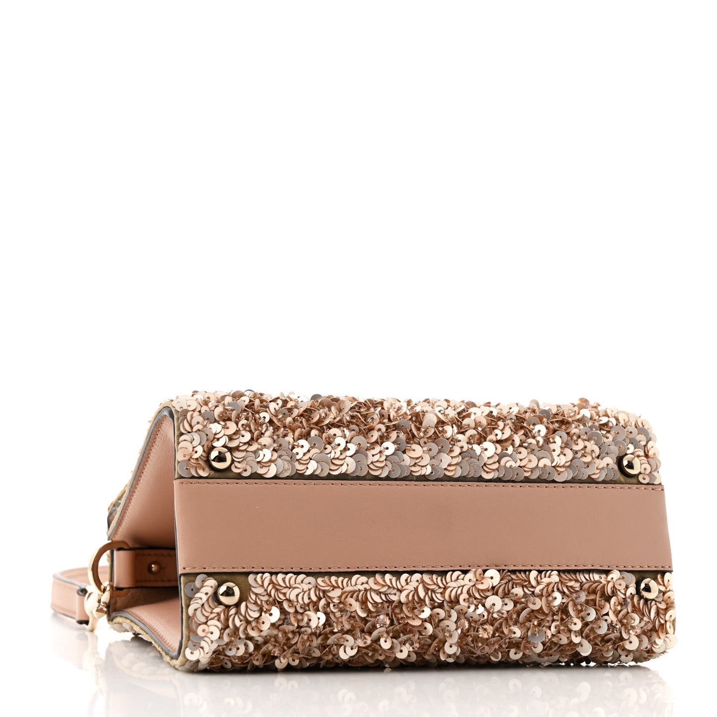 Sequin Crystal Embroidered Mini Vsling Top Handle Bag Light Peach Rose Mist