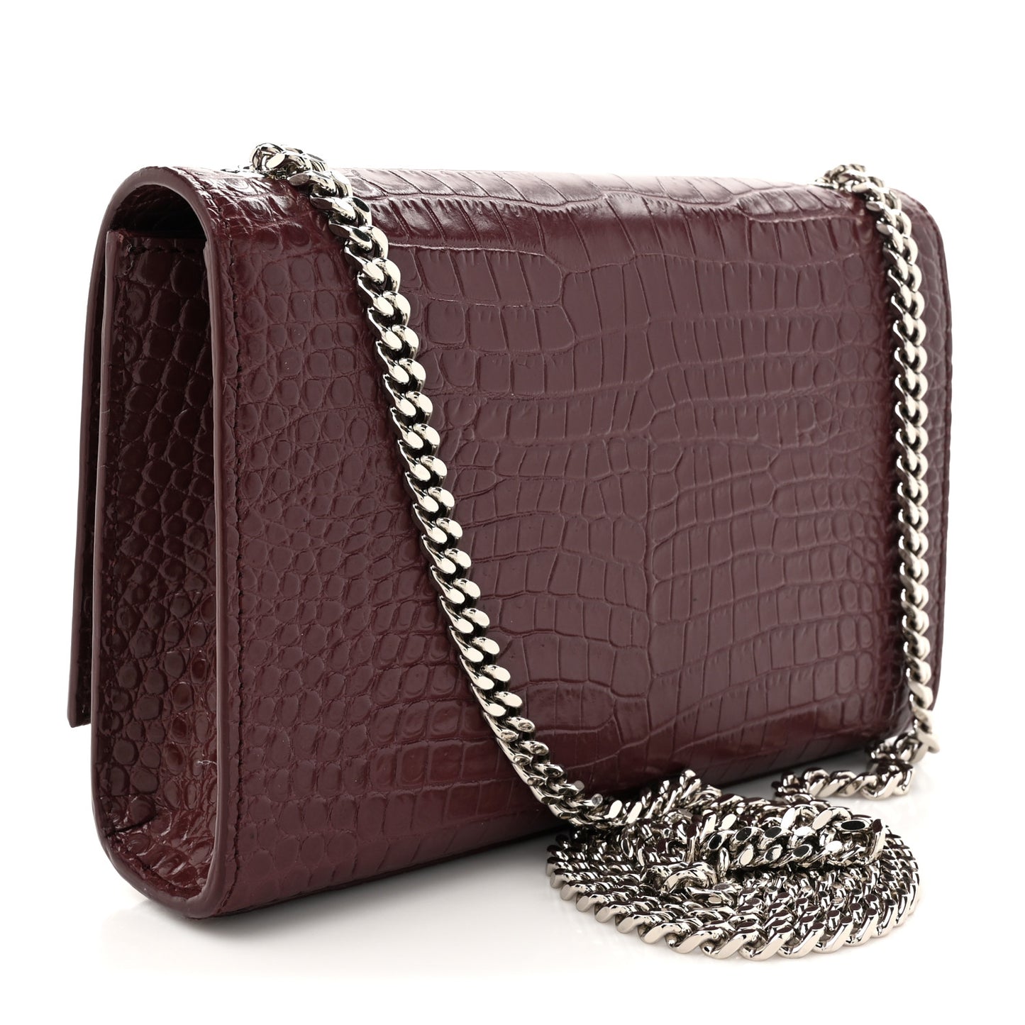 Calfskin Crocodile Embossed Small Classic Monogram Kate Tassel Satchel Palissandre