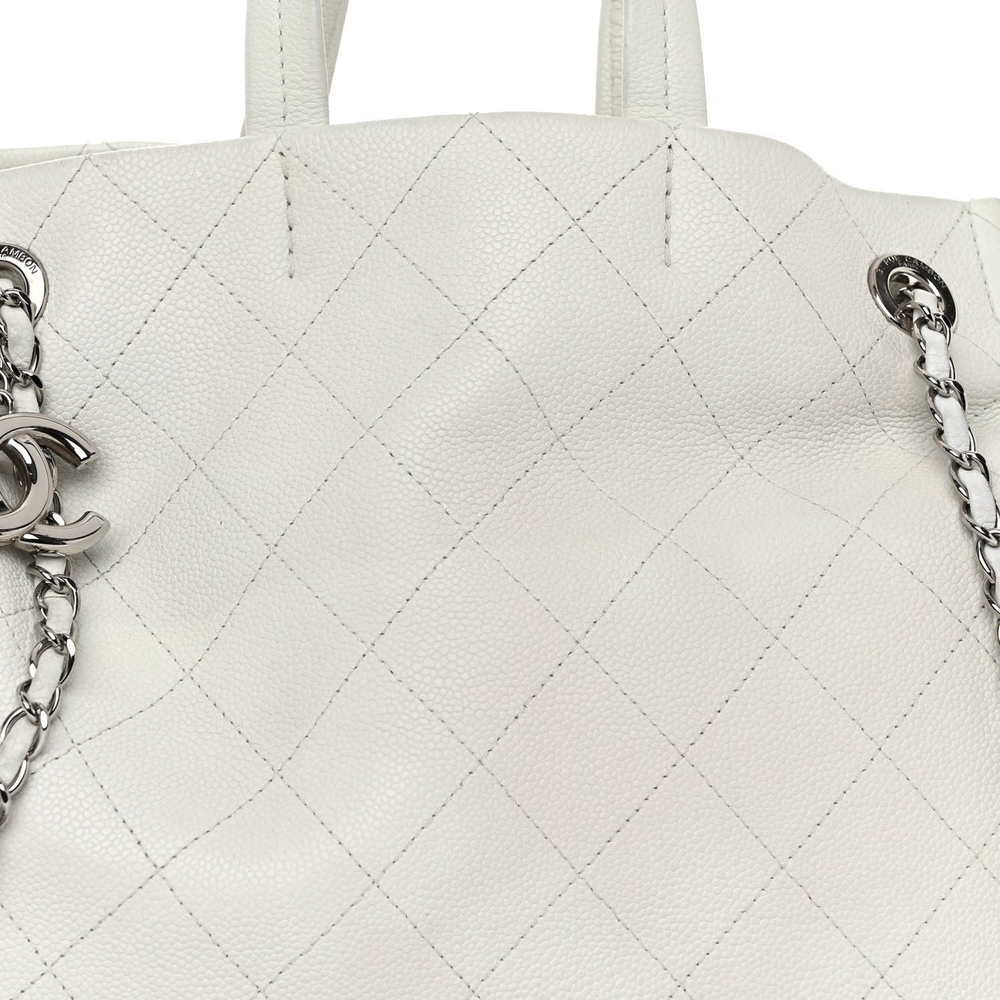 Grained Calfskin CC Pocket Tote White