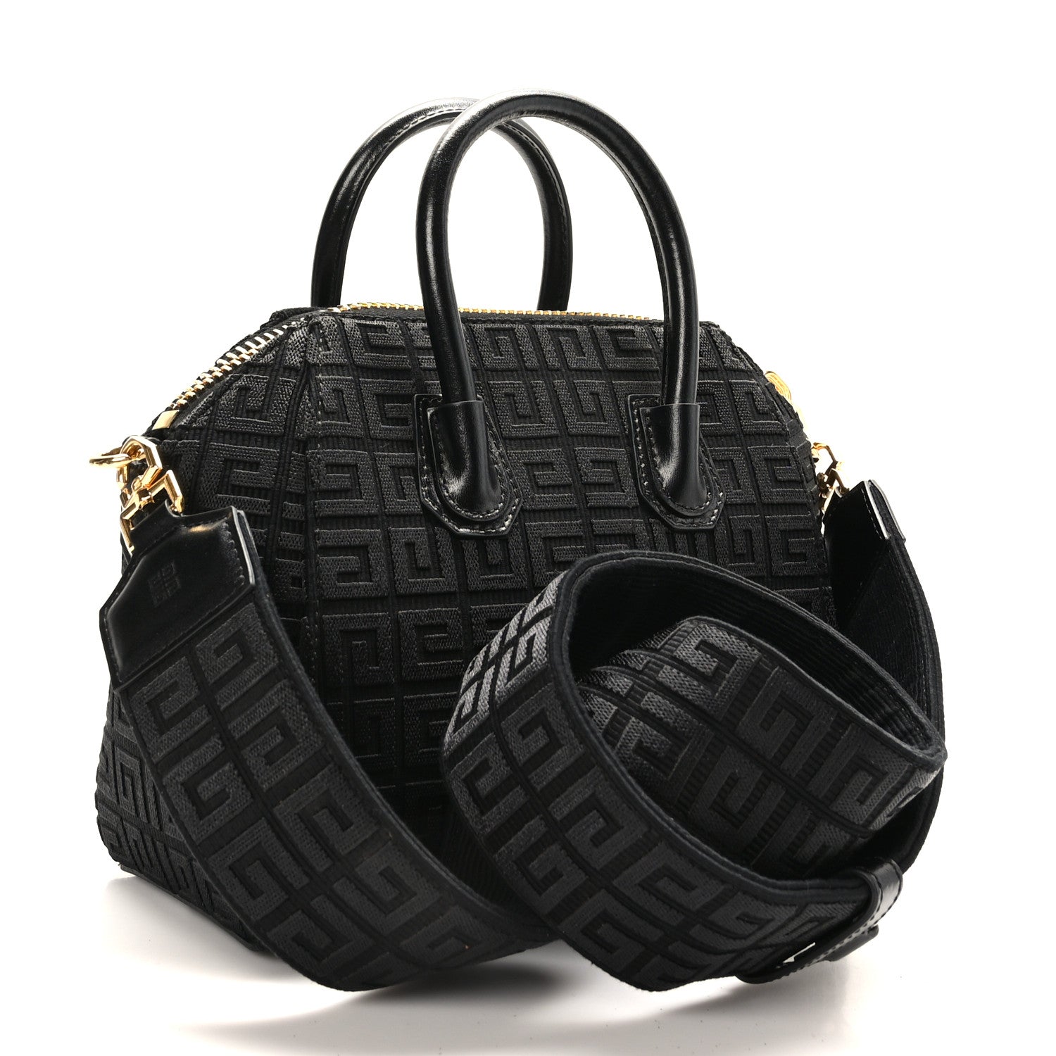 Givenchy Canvas Jacquard Embroidered Calfskin 4G Mini Antigona Black 3 of 8