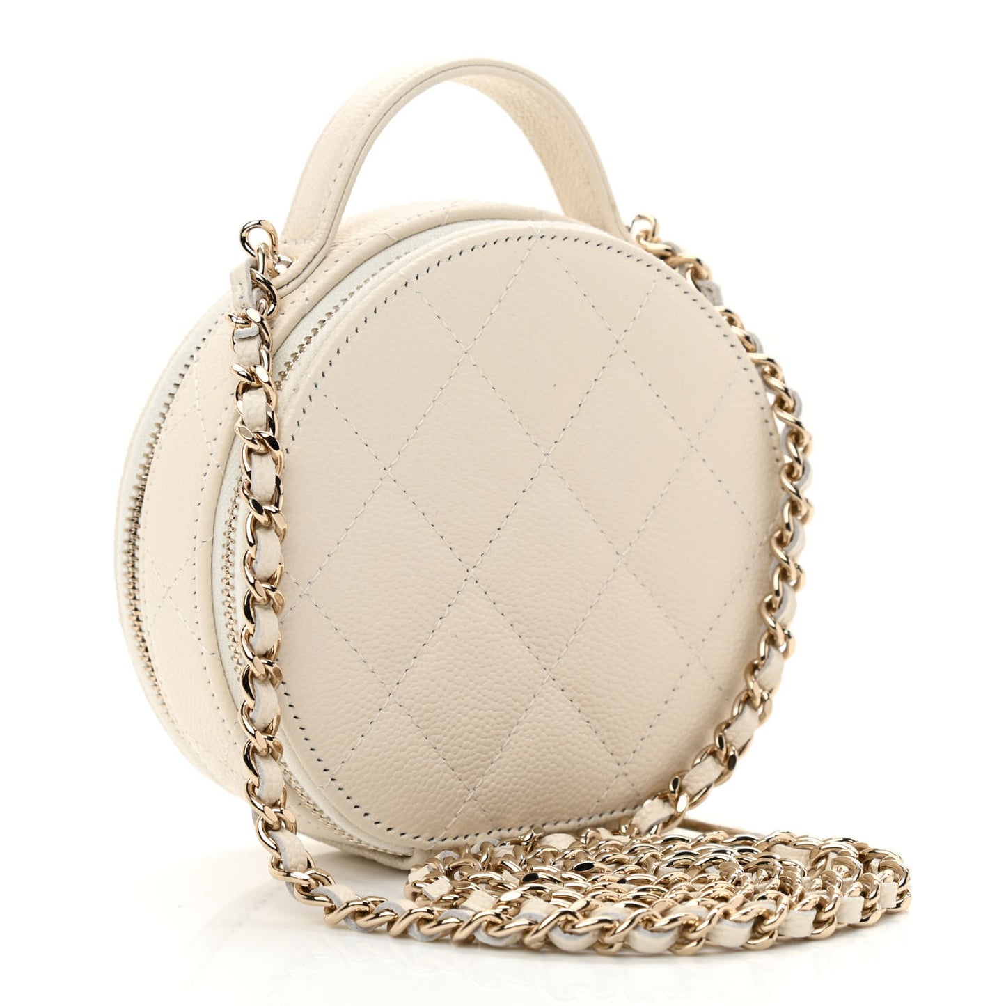 Caviar Quilted Round Handle With Care Vanity With Chain White