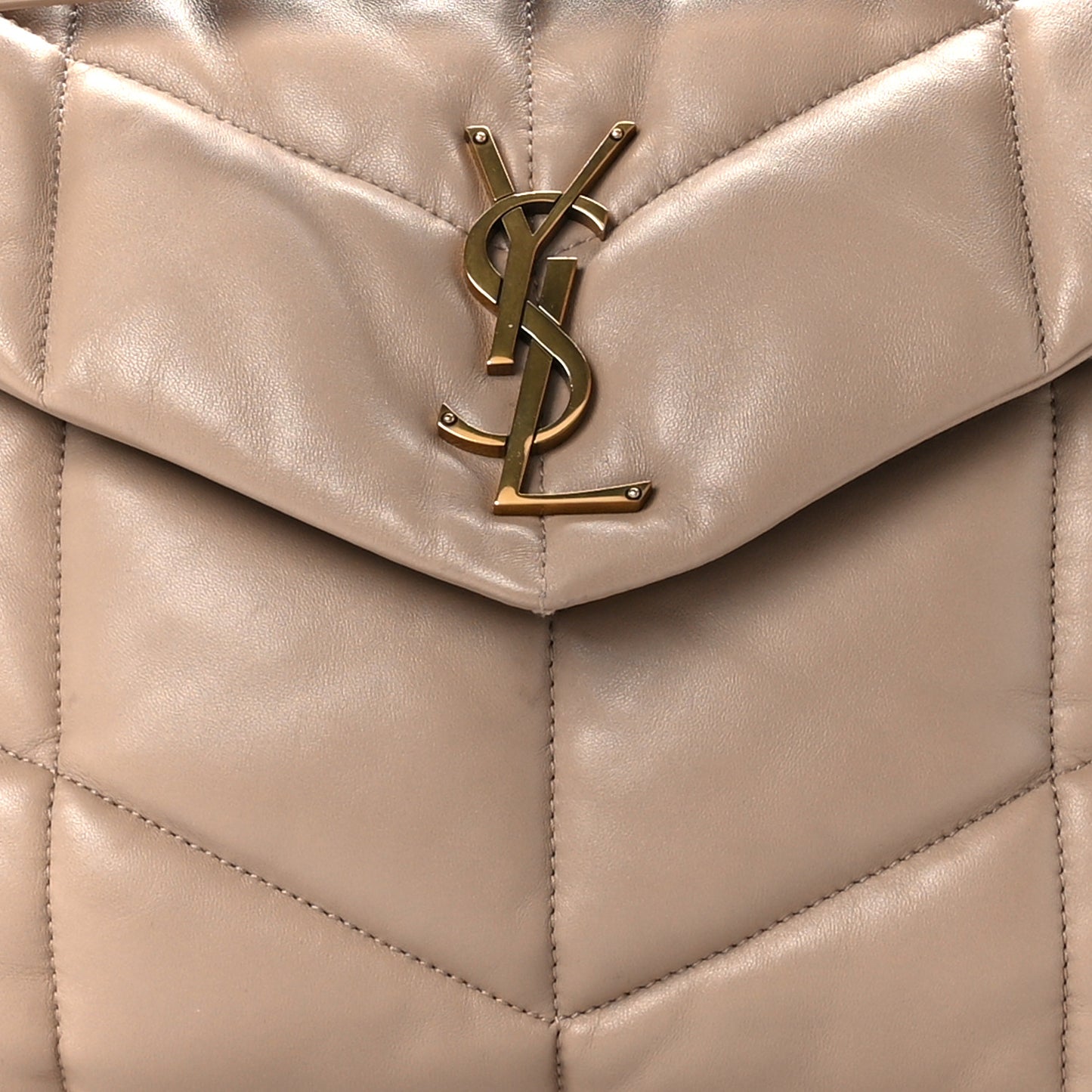 Lambskin Quilted Medium Loulou Puffer Monogram Chain Satchel Dark Beige