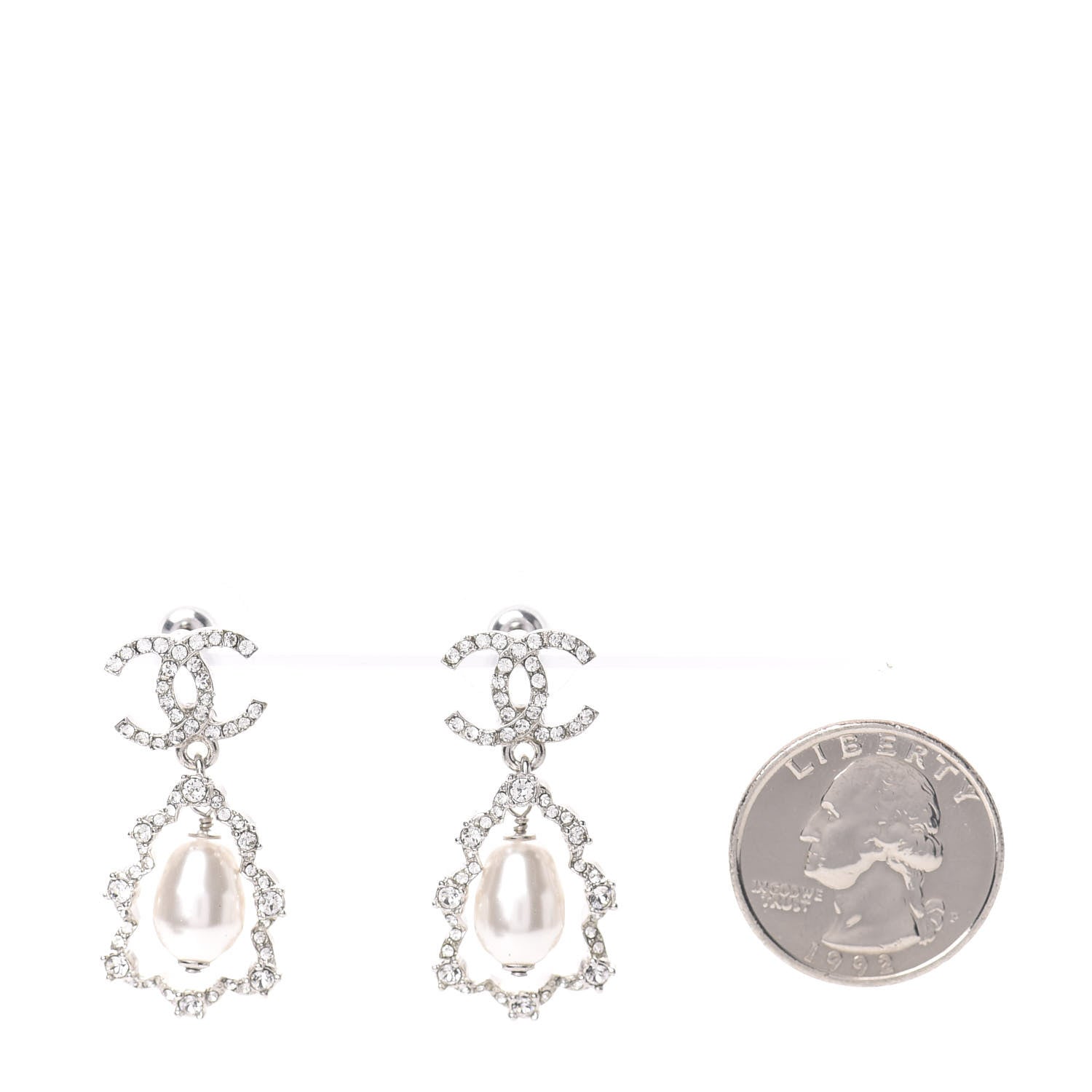 Chanel Crystal Pearl Imperial Bow Earrings Silver 2 of 5
