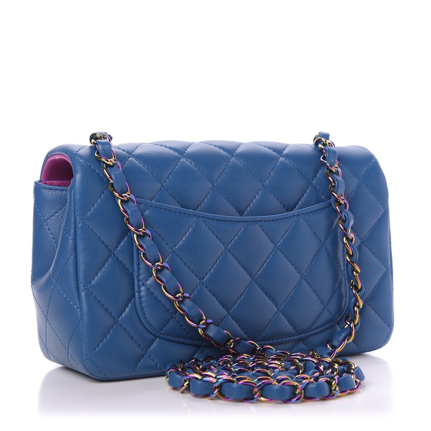 Lambskin Quilted Mini Rectangular Flap Blue Purple