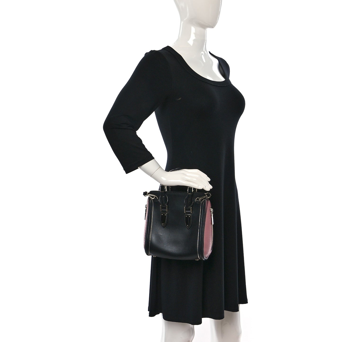 Soft Calfskin Small Enamel Plate Heroine Powder Black