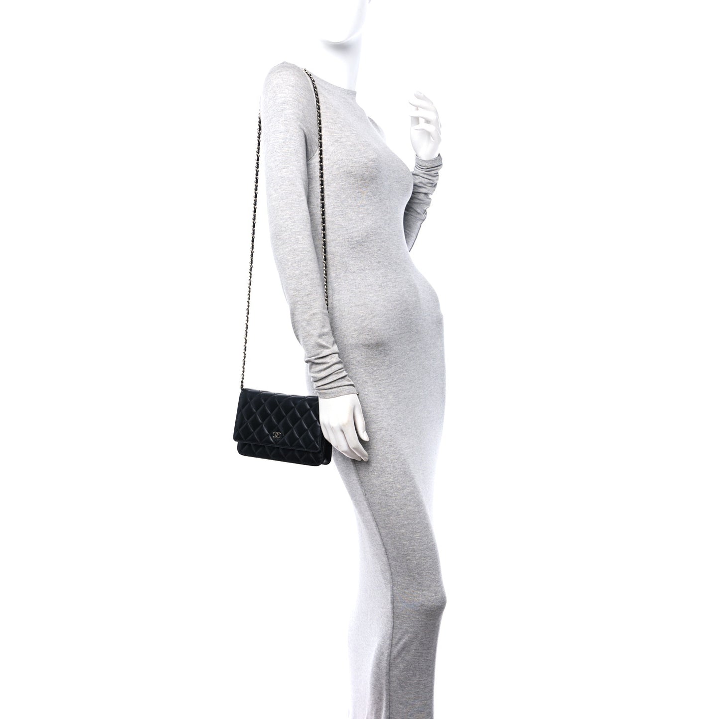 Lambskin Quilted Wallet On Chain WOC Black