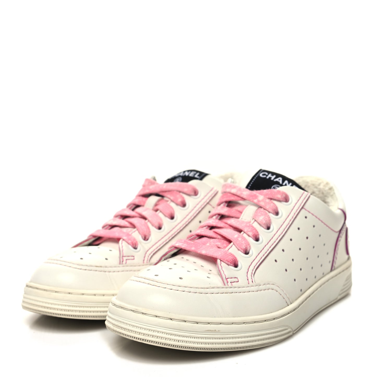 Calfskin Womens Logo Sneakers 35.5 White Pink