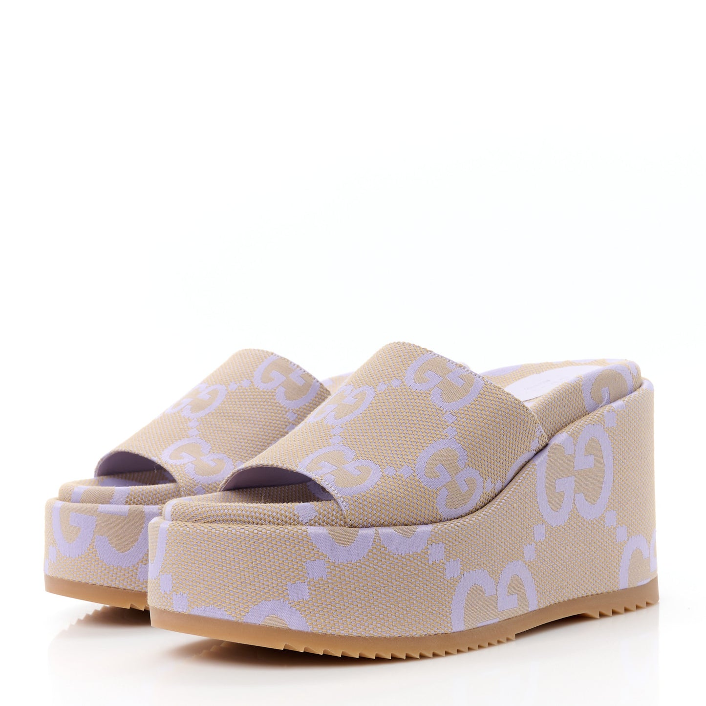 Monogram Jumbo GG Platform Slide Wedge Sandals 39 Beige Lapis