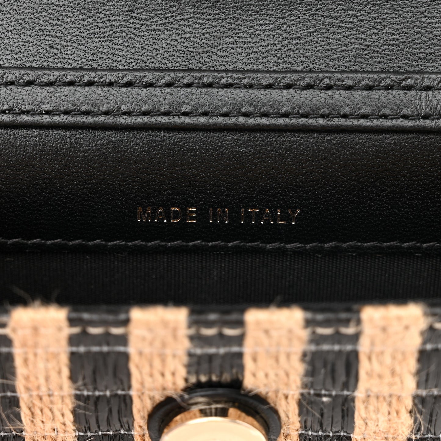 Raffia Jute Striped Belt Bag Black Beige