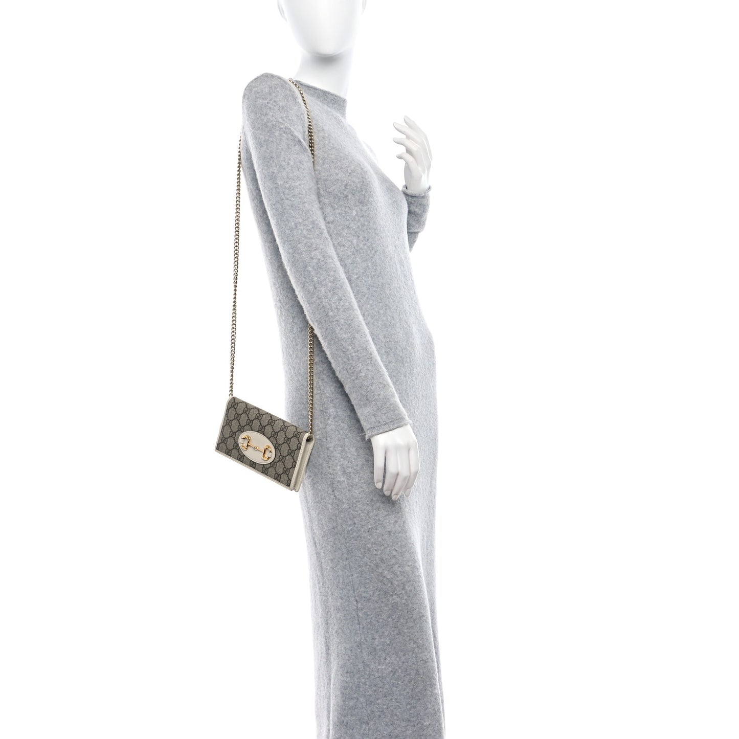 GG Supreme Monogram Azalea Calfskin Horsebit 1955 Wallet On Chain Beige Ebony Mystic White