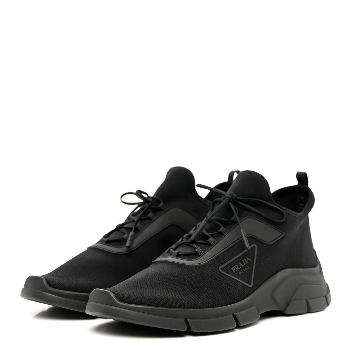 Knit Fabric Logo Mens Running Sneakers 8 Black