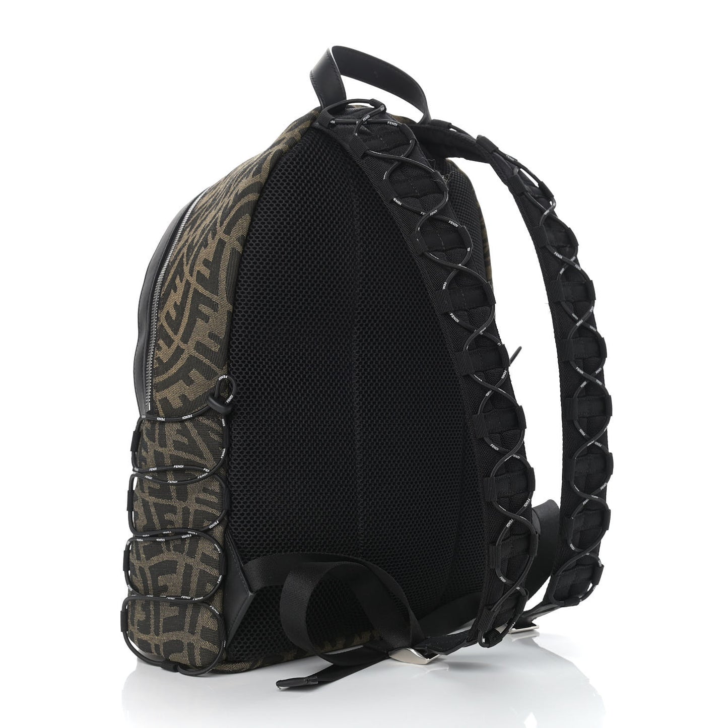 X SARAH COLEMAN Fabric Jacquard Vitello Grace Light Woven Lanyard FF Vertigo Pouch Pocket Backpack Tobacco Moro Black