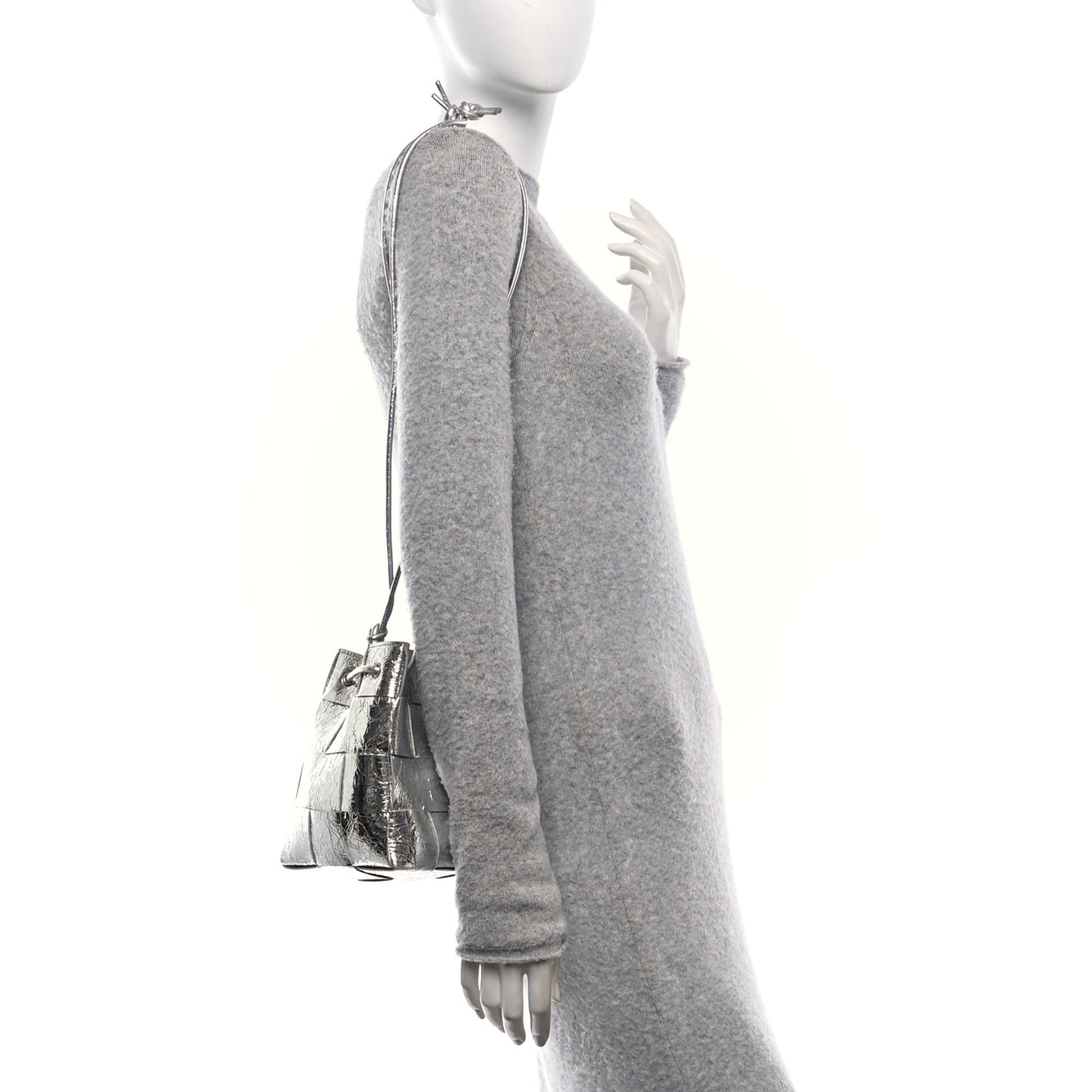 Metallic Crinkled Lambskin Maxi Intrecciato Cassette Bucket Bag Silver