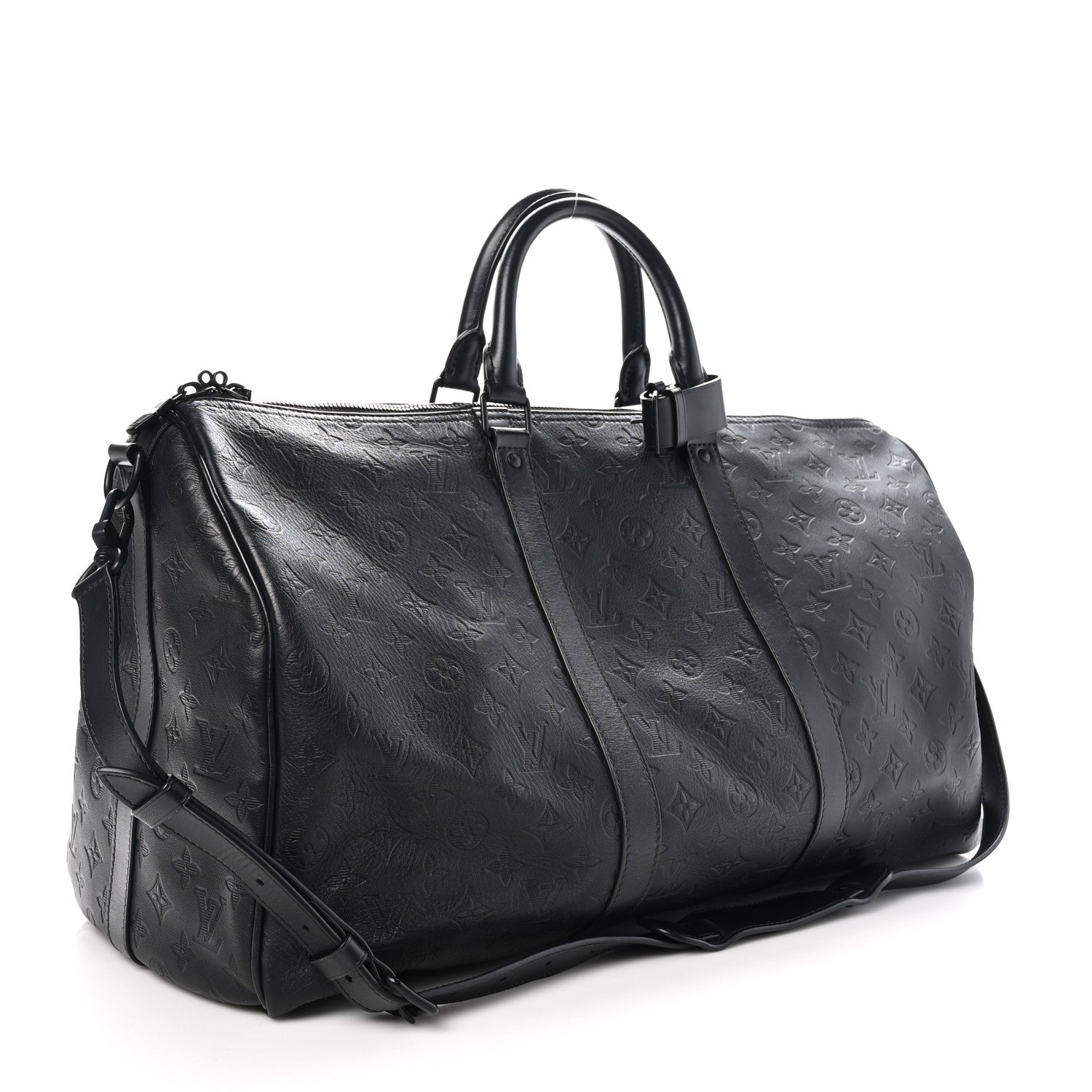 Louis Vuitton Calfskin Shadow Monogram Keepall Bandouliere 50 Black 2 of 10