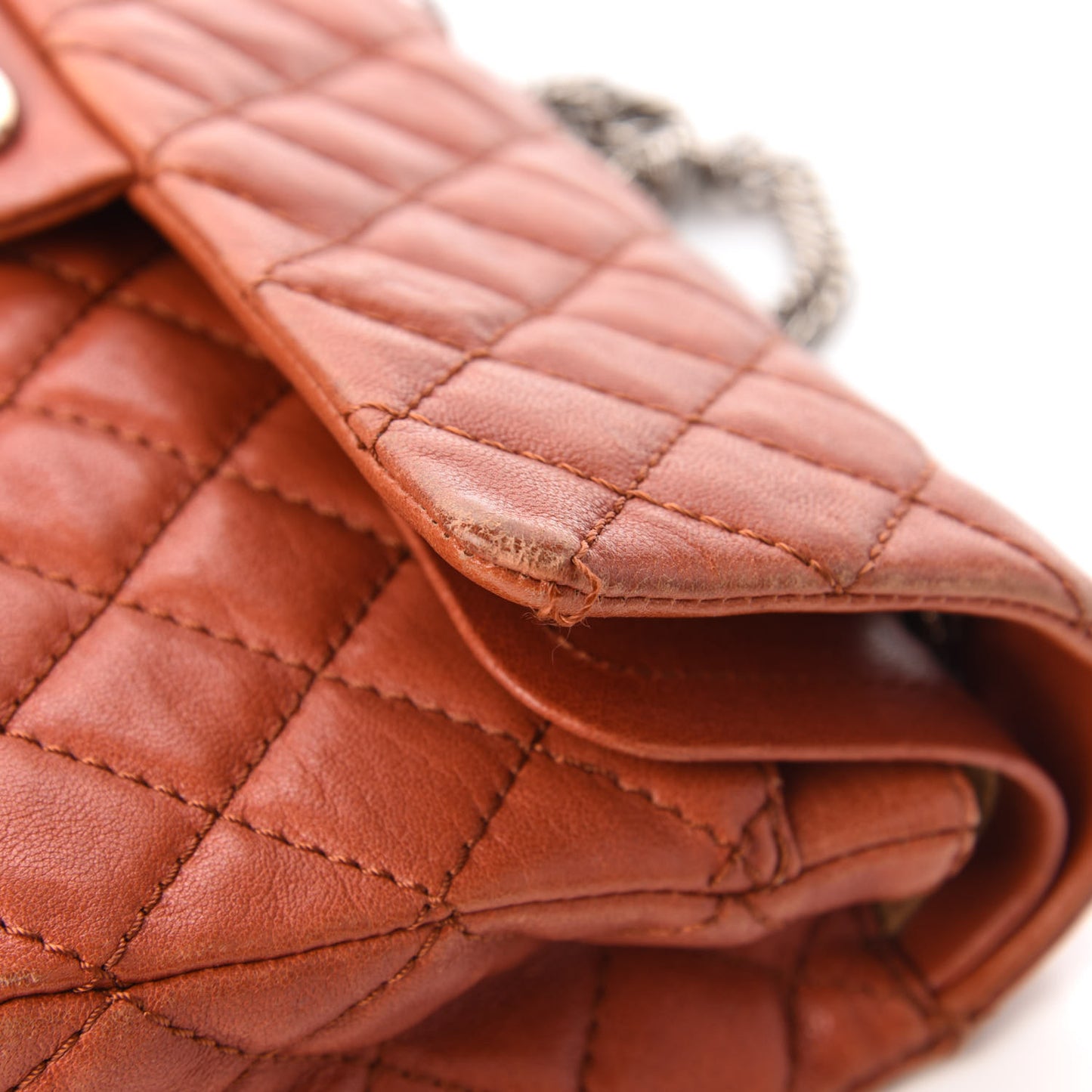 Glazed Lambskin Quilted Medium Double Flap Bijoux Chain Dark Orange