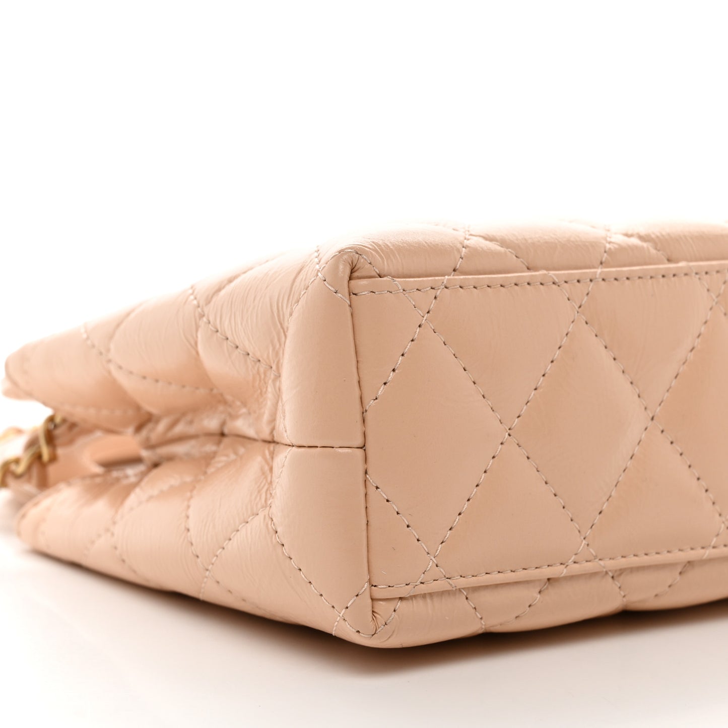 Shiny Aged Calfskin Quilted Nano Kelly Shopper Beige