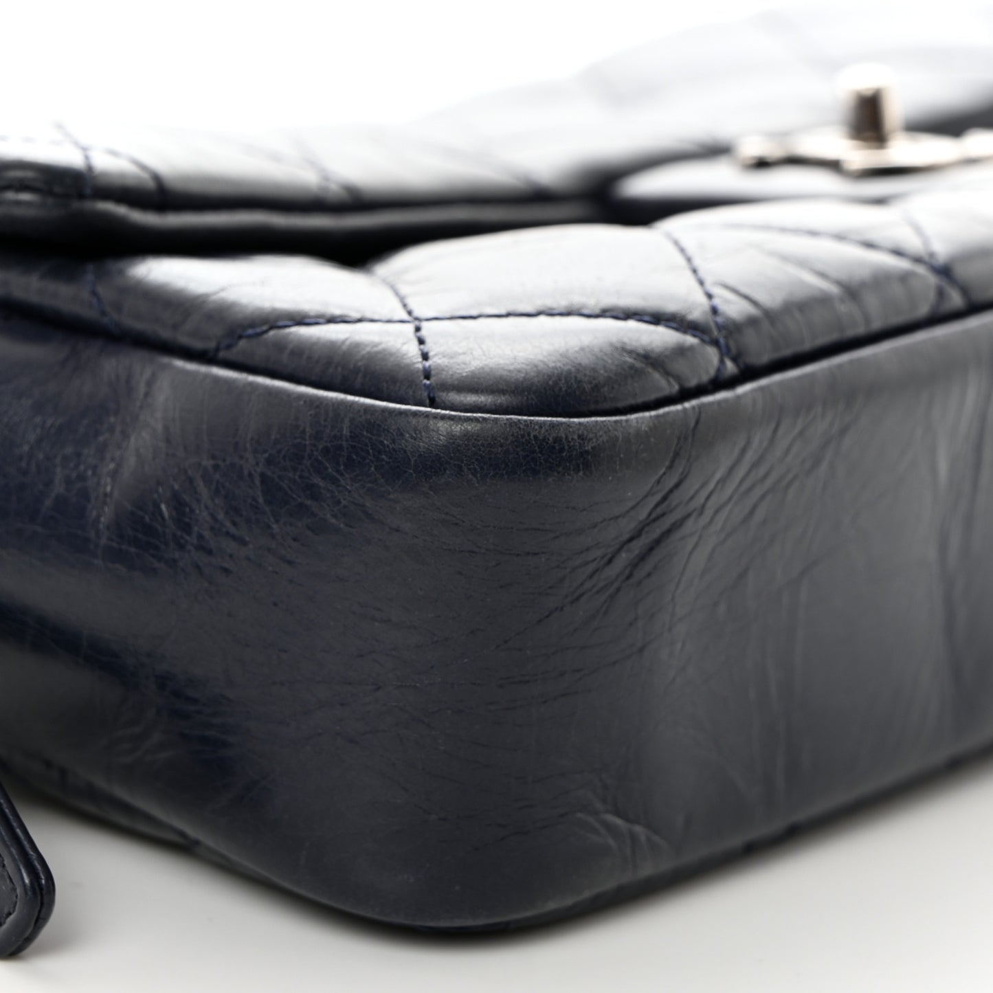 Glazed Calfskin Quilted Medium Duo Color Flap Blue