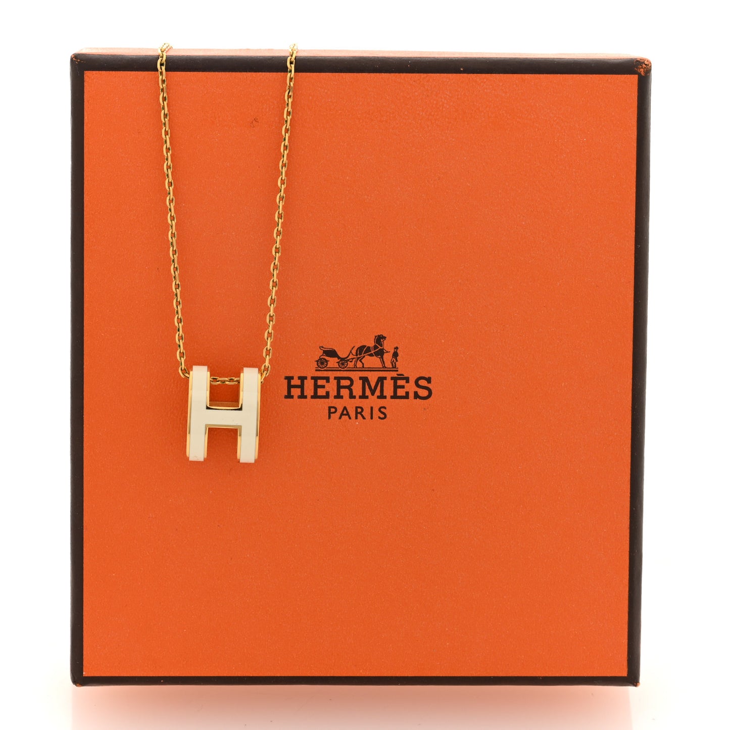 Lacquered Gold Pop H Pendant Necklace White