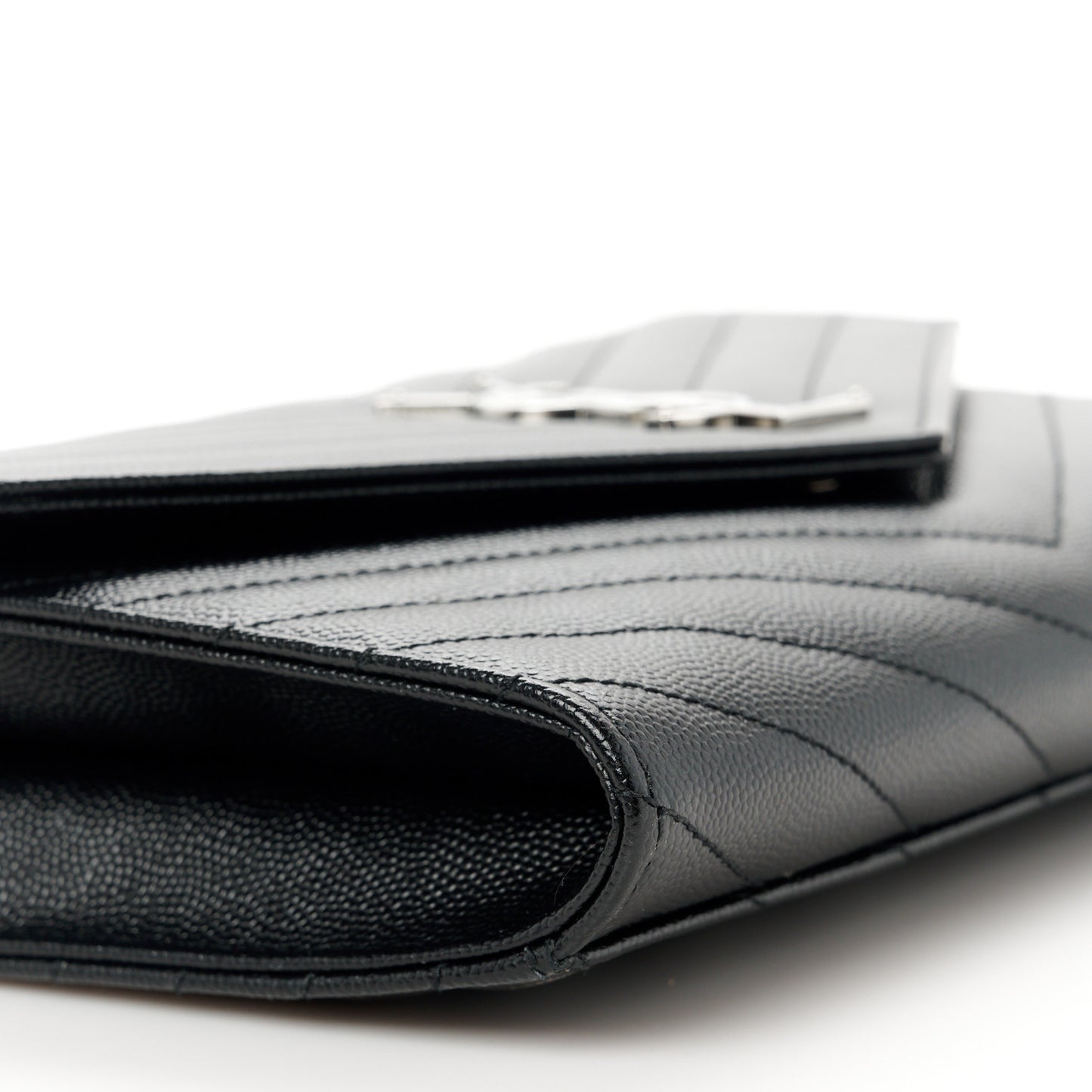 Grain De Poudre Matelasse Chevron Monogram Envelope Clutch Black