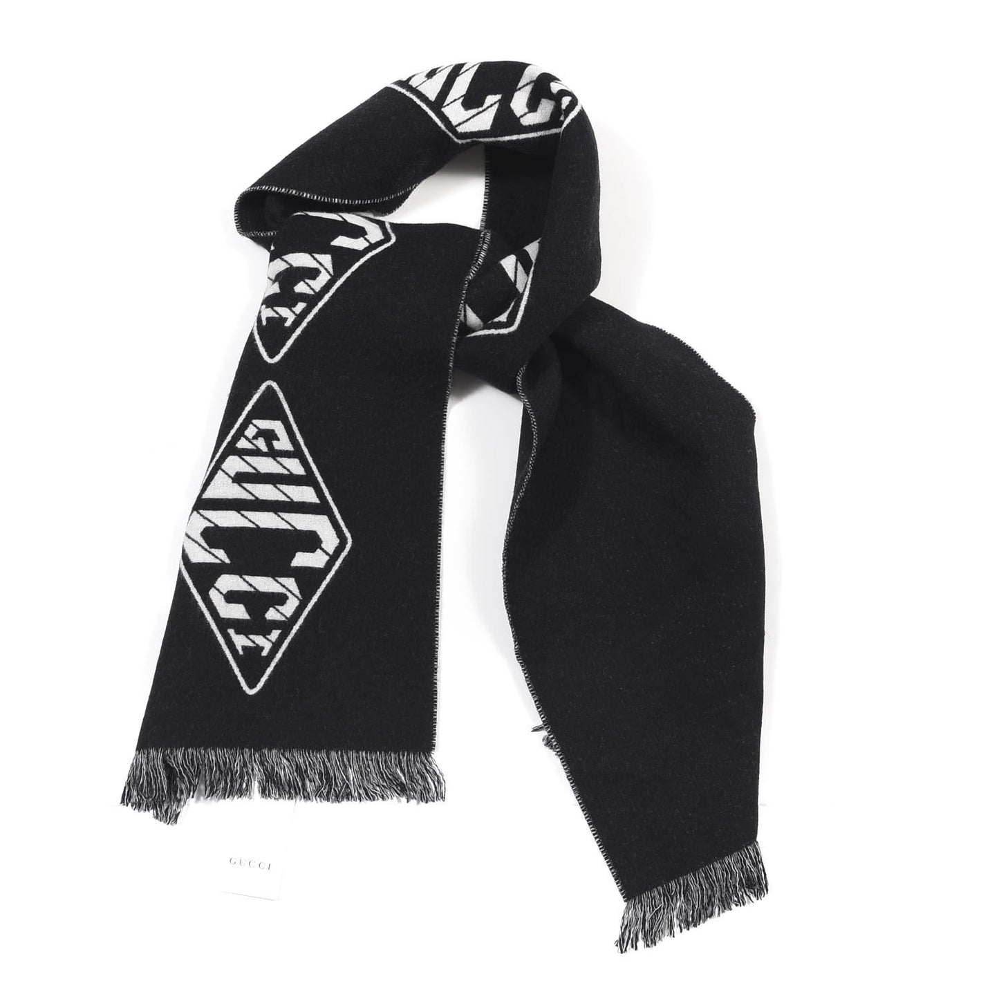 Wool Cashmere Logo Scarf Black