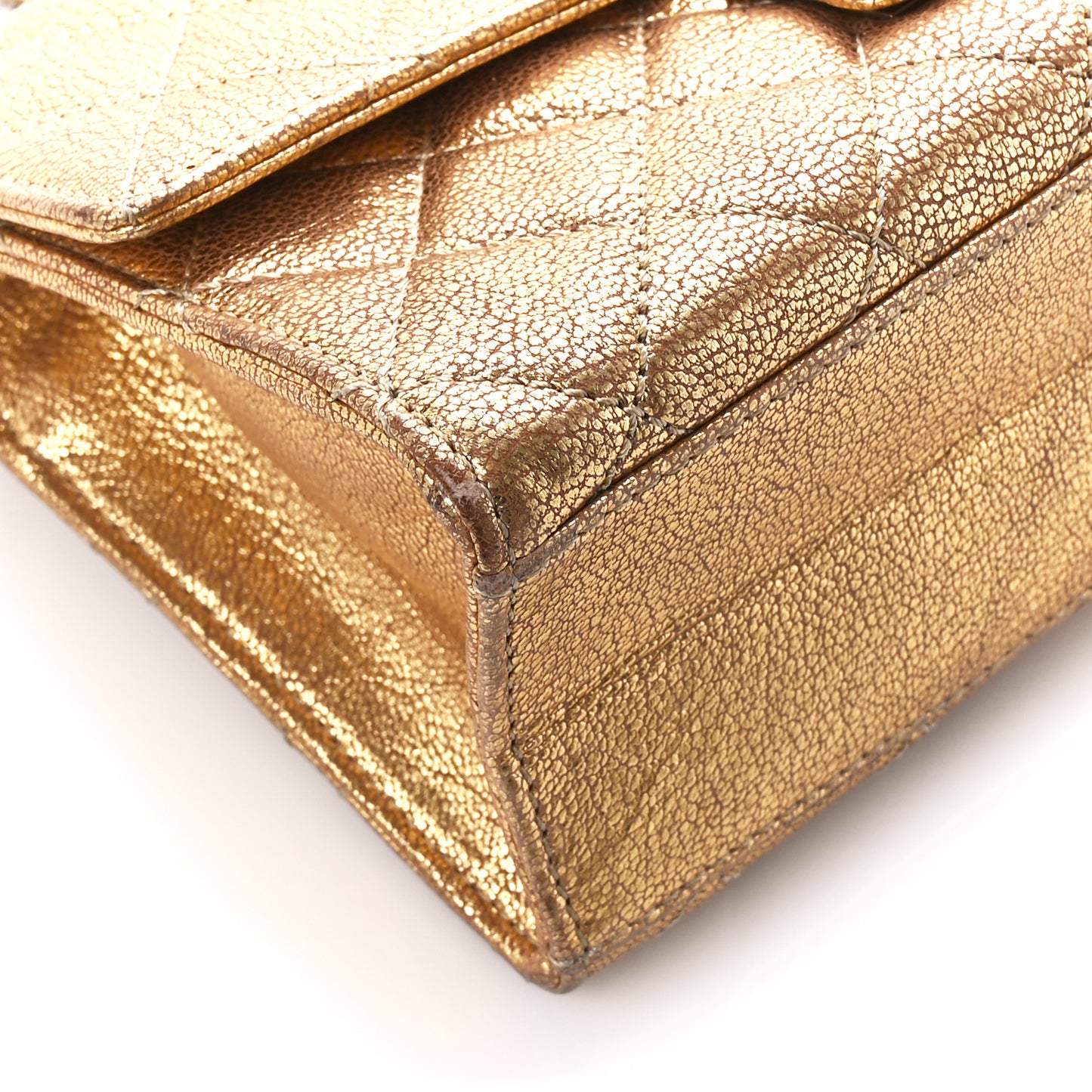 Metallic Goatskin Quilted Rita Flap Gold
