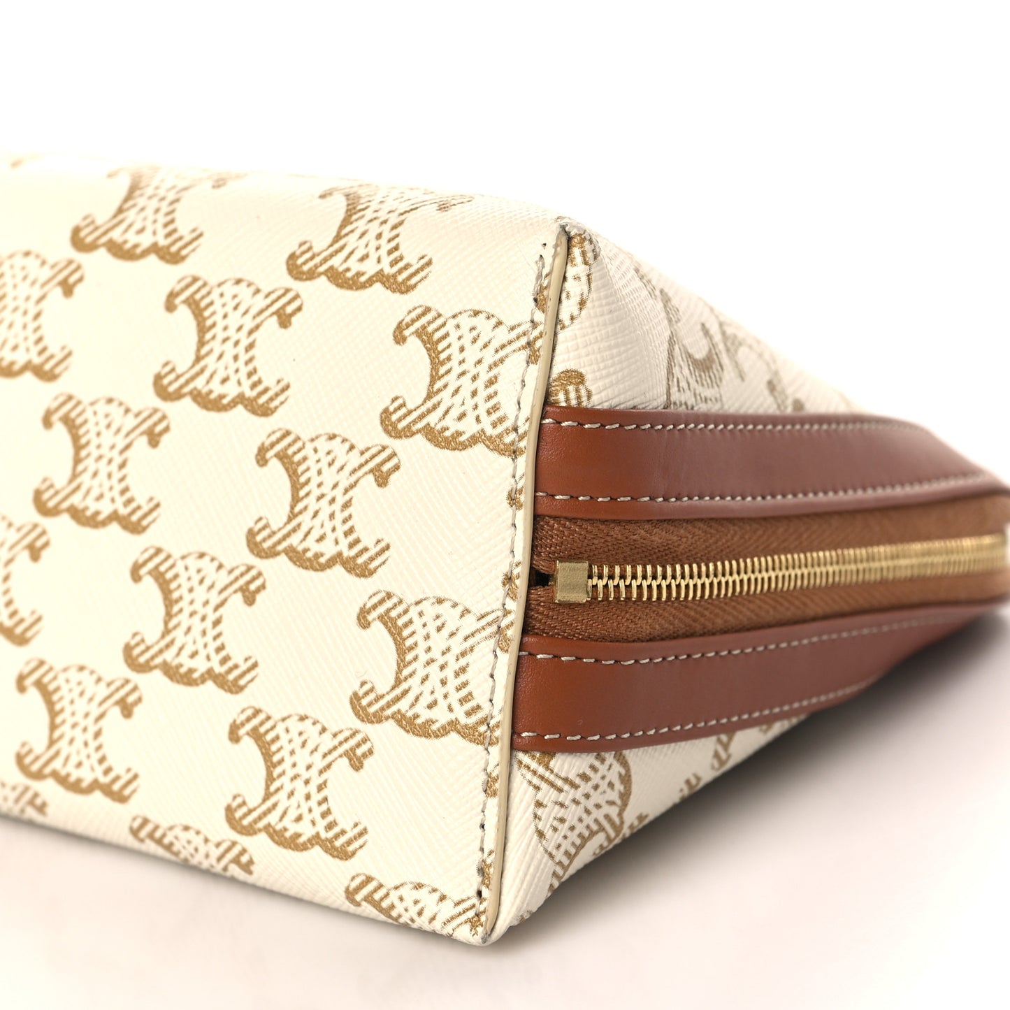 Triomphe Canvas Calfskin Medium Cosmetic Pouch White Tan