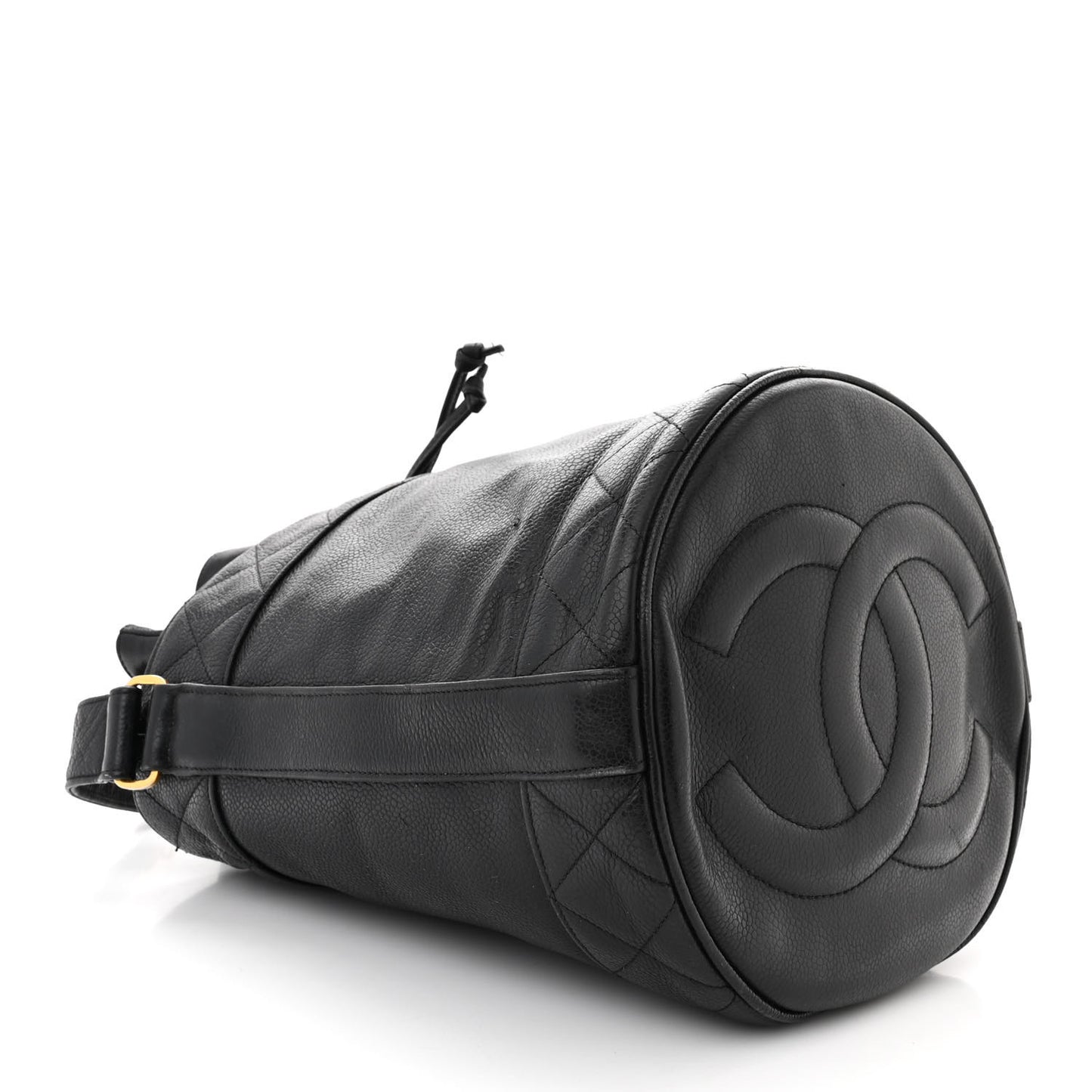 Caviar Drawstring Bucket Shoulder Bag Black
