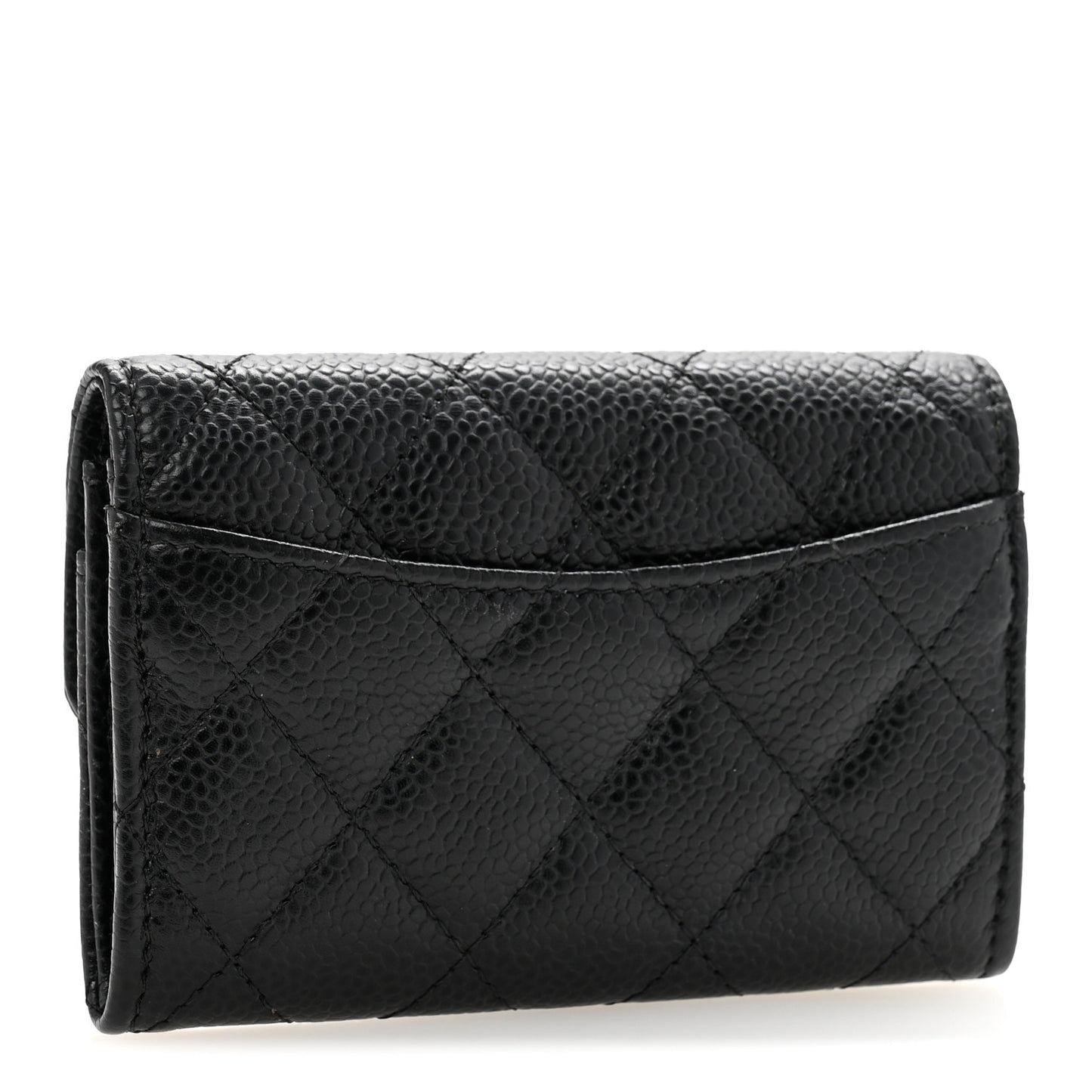 Caviar Quilted Flap Card Holder Wallet Black