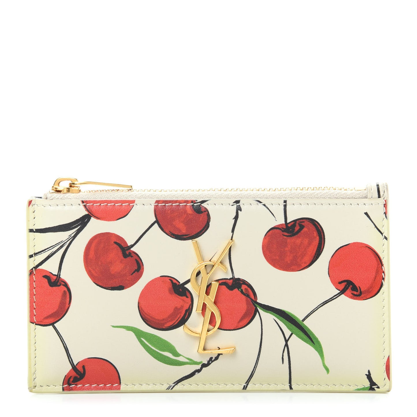 Calfskin Monogram Cherry Fragments Zippered Card Case