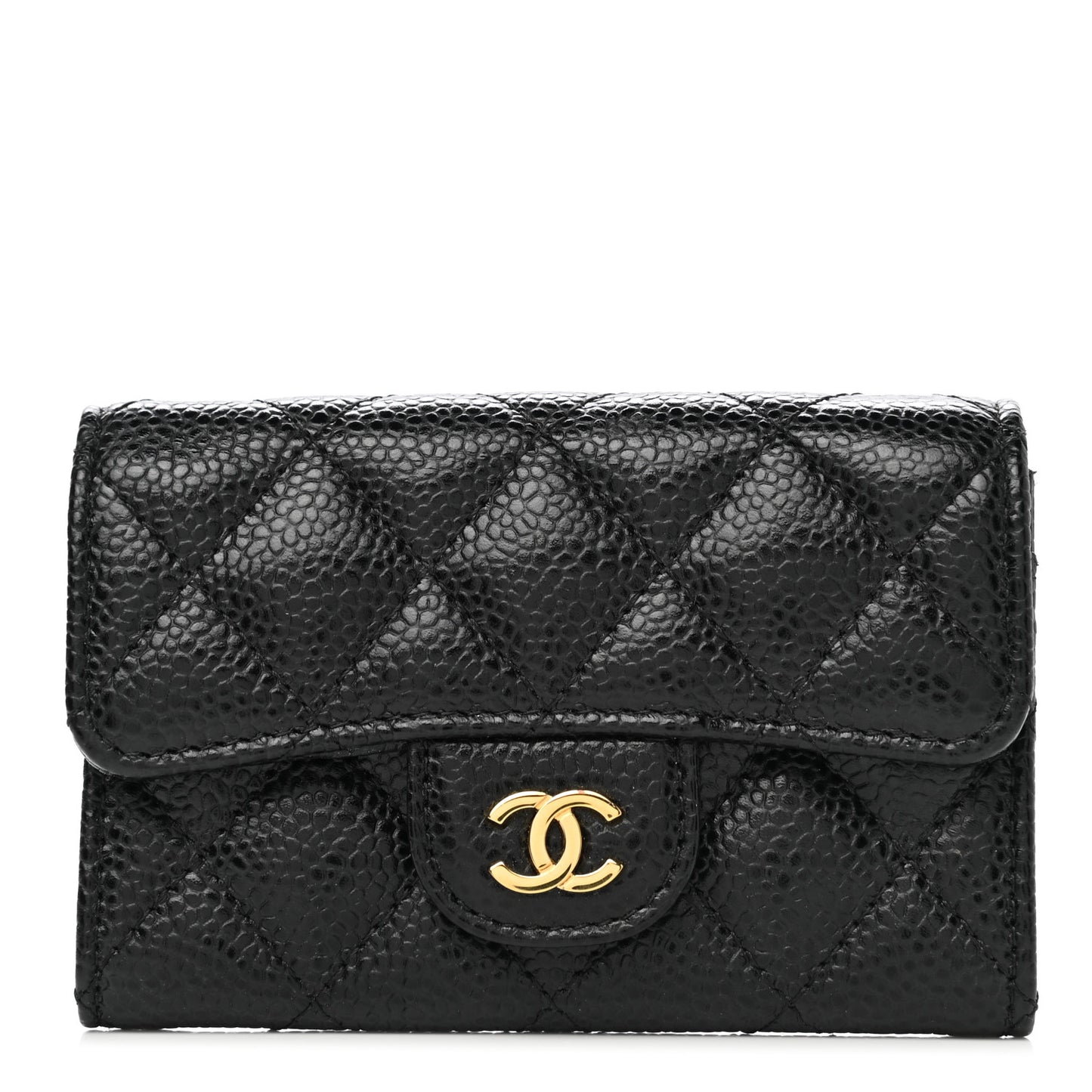 Caviar Quilted Flap Card Holder Black