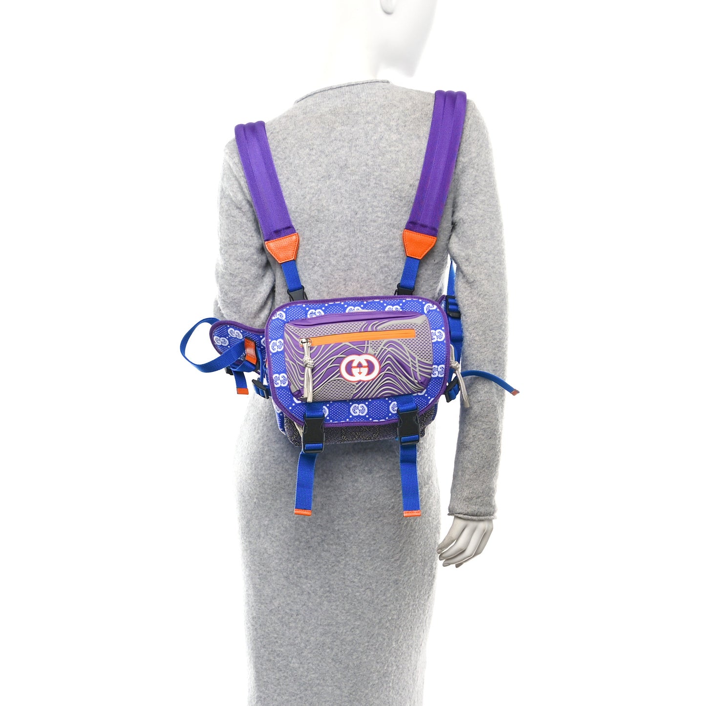 Jersey GG Monogram All Over Sporty Flap Backpack Blue Multicolor