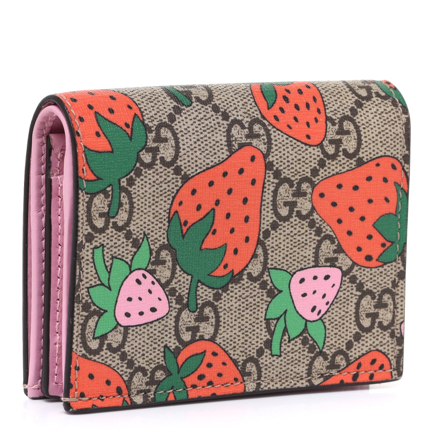 GG Supreme Monogram Strawberry Card Case