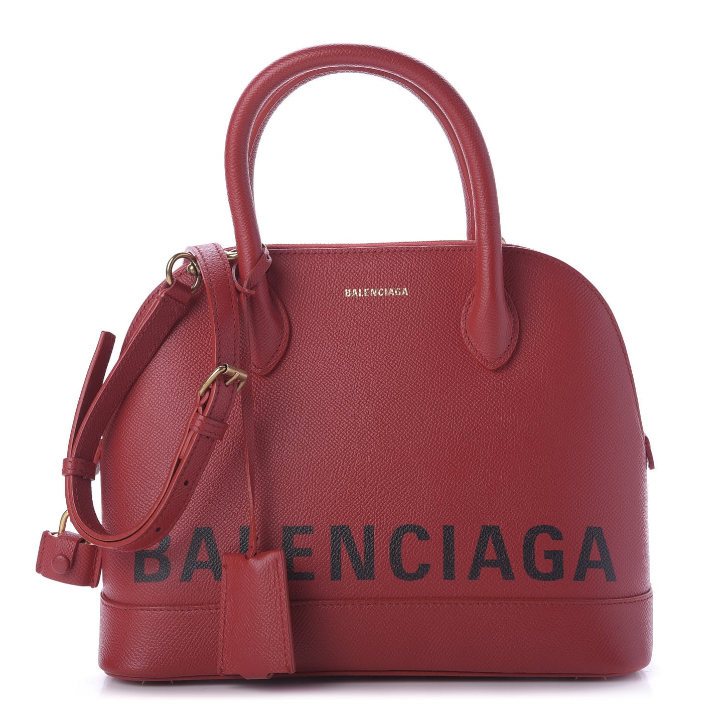 Signature Grained Calfskin Logo S Ville Top Handle Bag Rouge Lantern Black