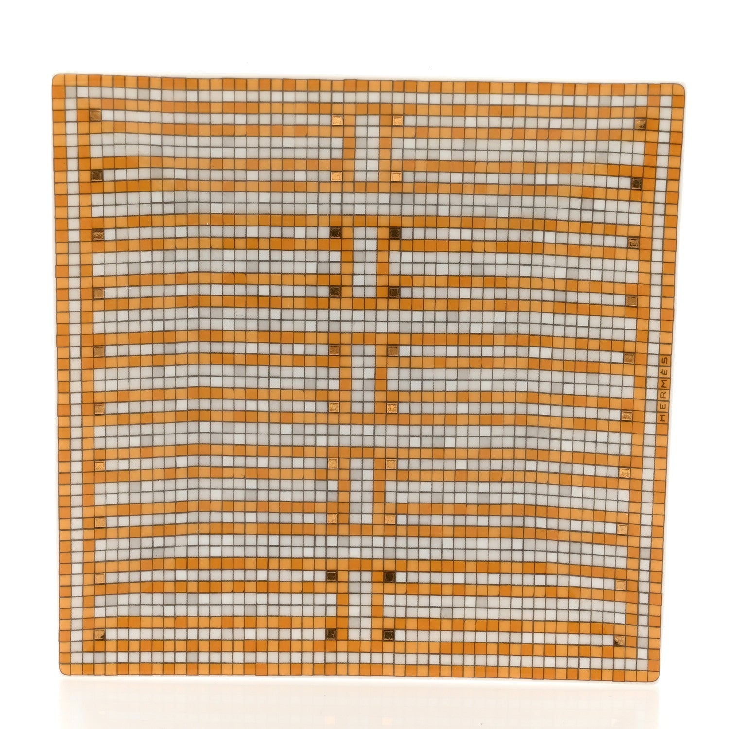 Hermes Porcelain Mosaique Au 24 Set of 3 Square Plates Gold 9 of 14