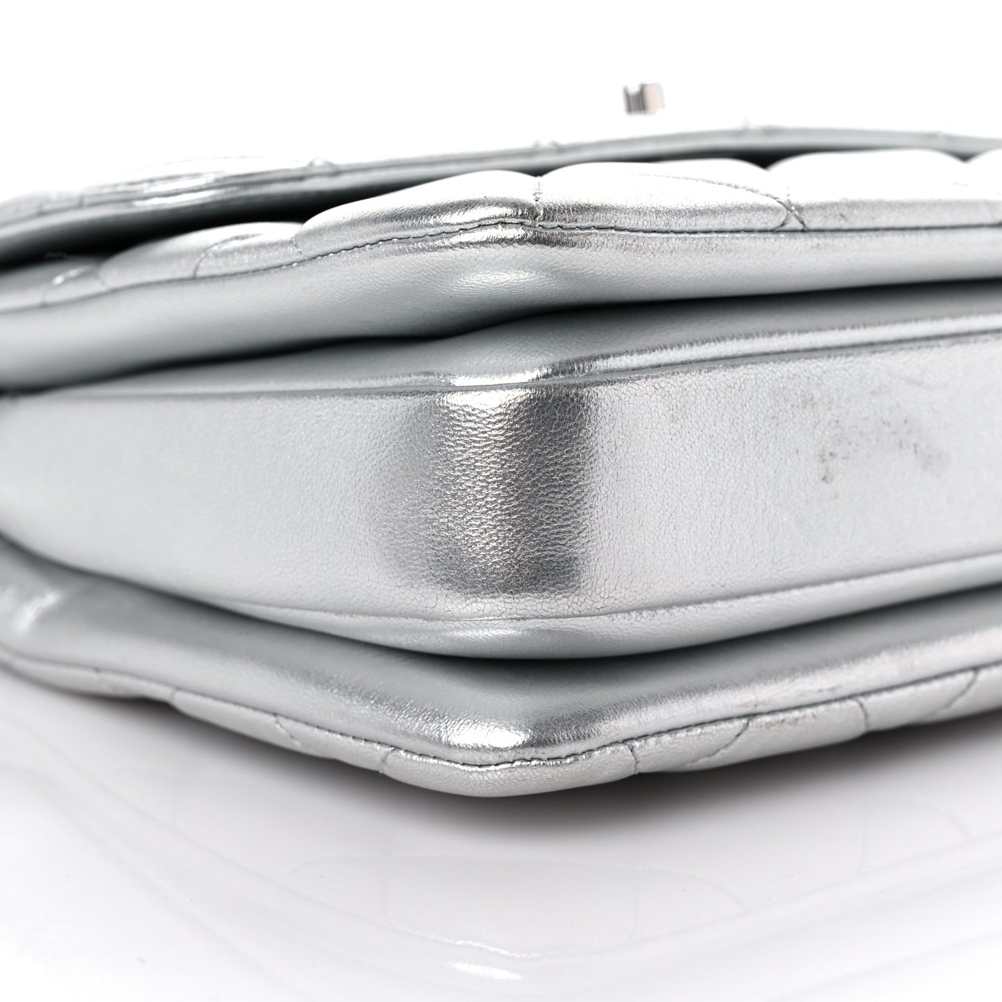 Metallic Lambskin Quilted Small Trendy CC Flap Dual Handle Bag Silver