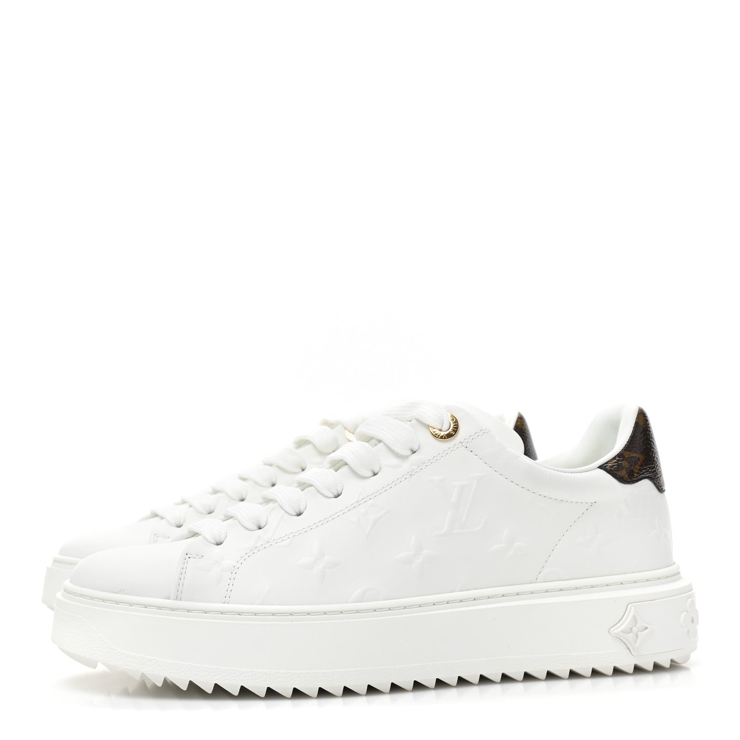 Lambskin Embossed Monogram Time Out Sneakers 38.5 White