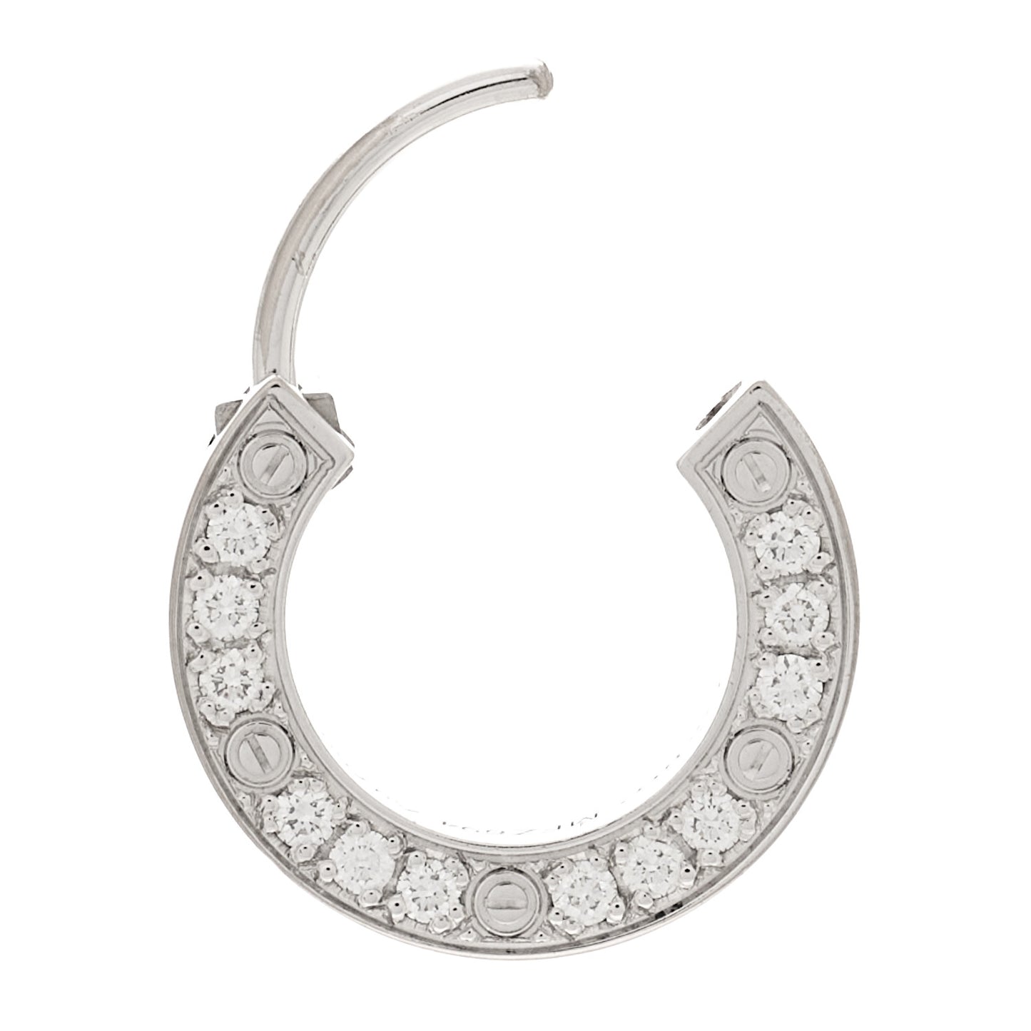 18K White Gold Diamond Pave Single LOVE Hoop Earring