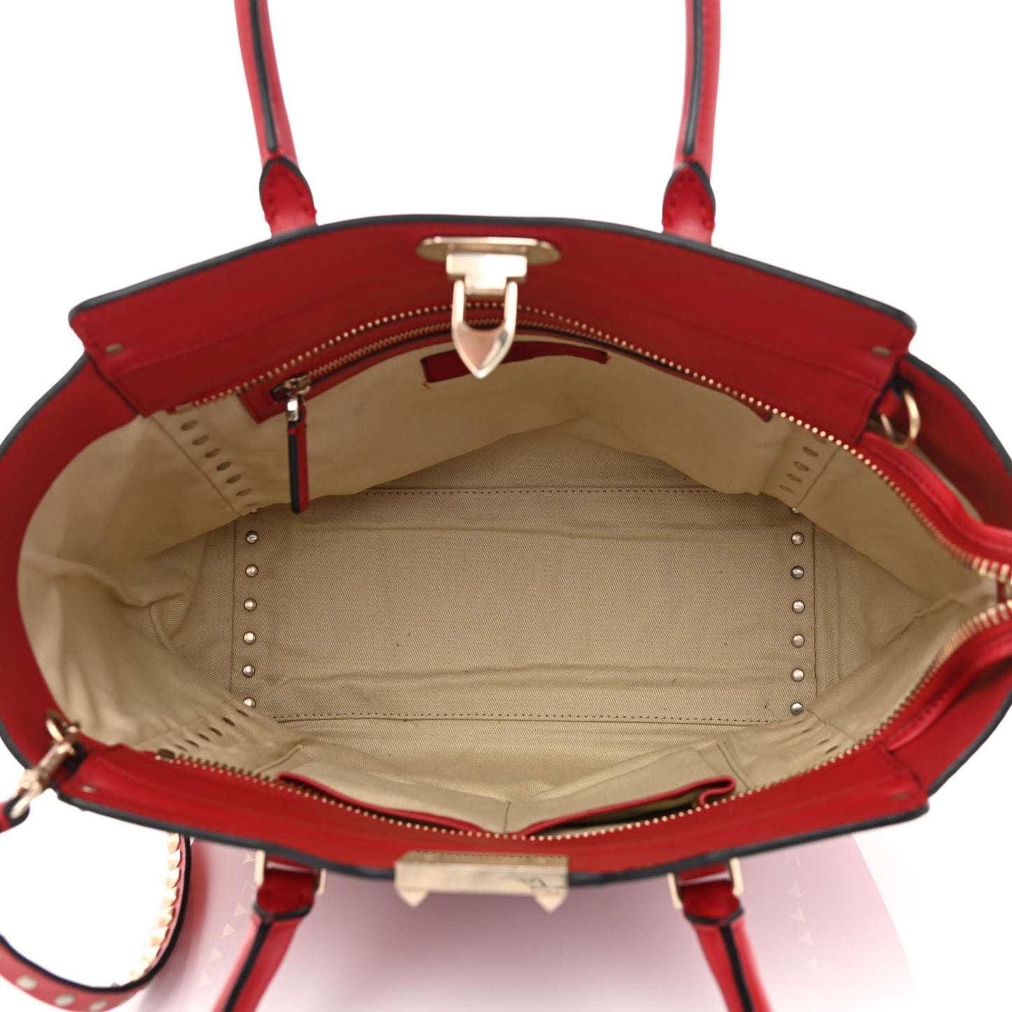Vitello Rockstud Double Handle Tote Red